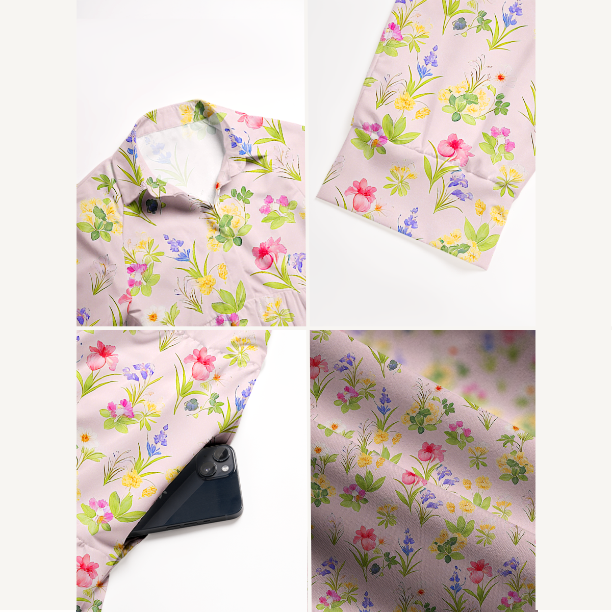  V Neck Collared Delicate Blossom Casual Long Shirt Dress