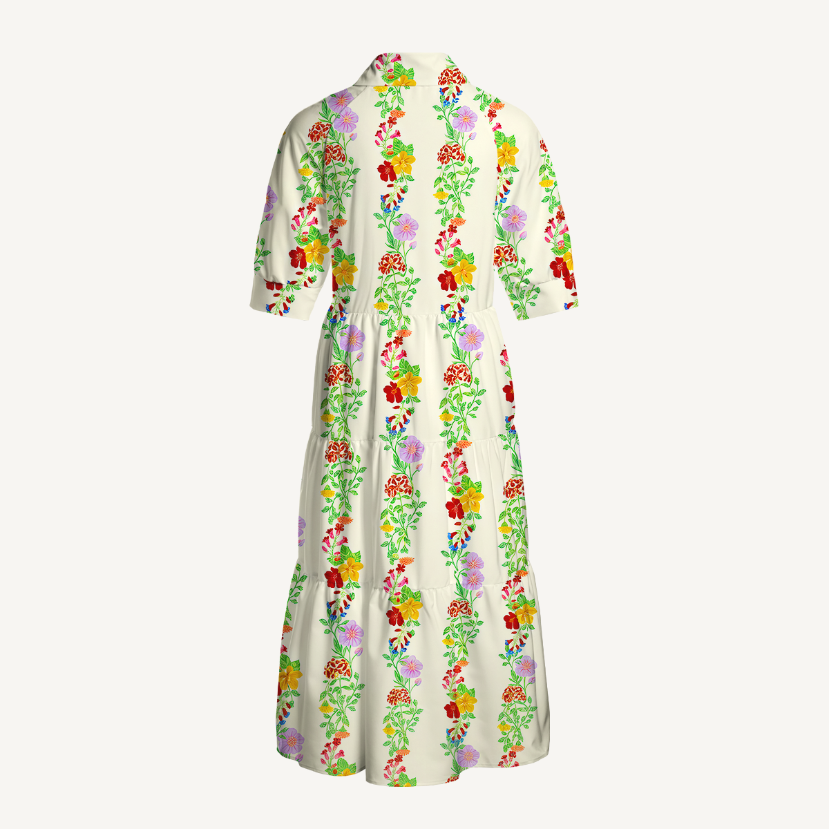  V Neck Collared Blossom Trail Casual Long Shirt Dress