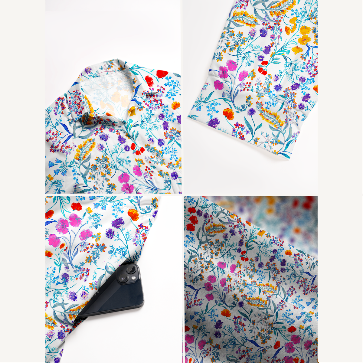  V Neck Collared Fiery Meadow Casual Long Shirt Dress