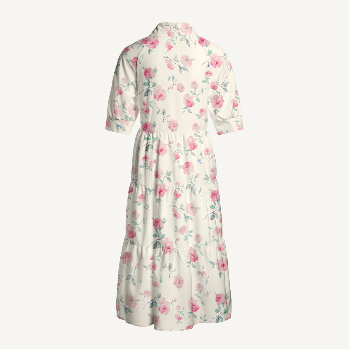  V Neck Collared Blush Rose Casual Long Shirt Dress