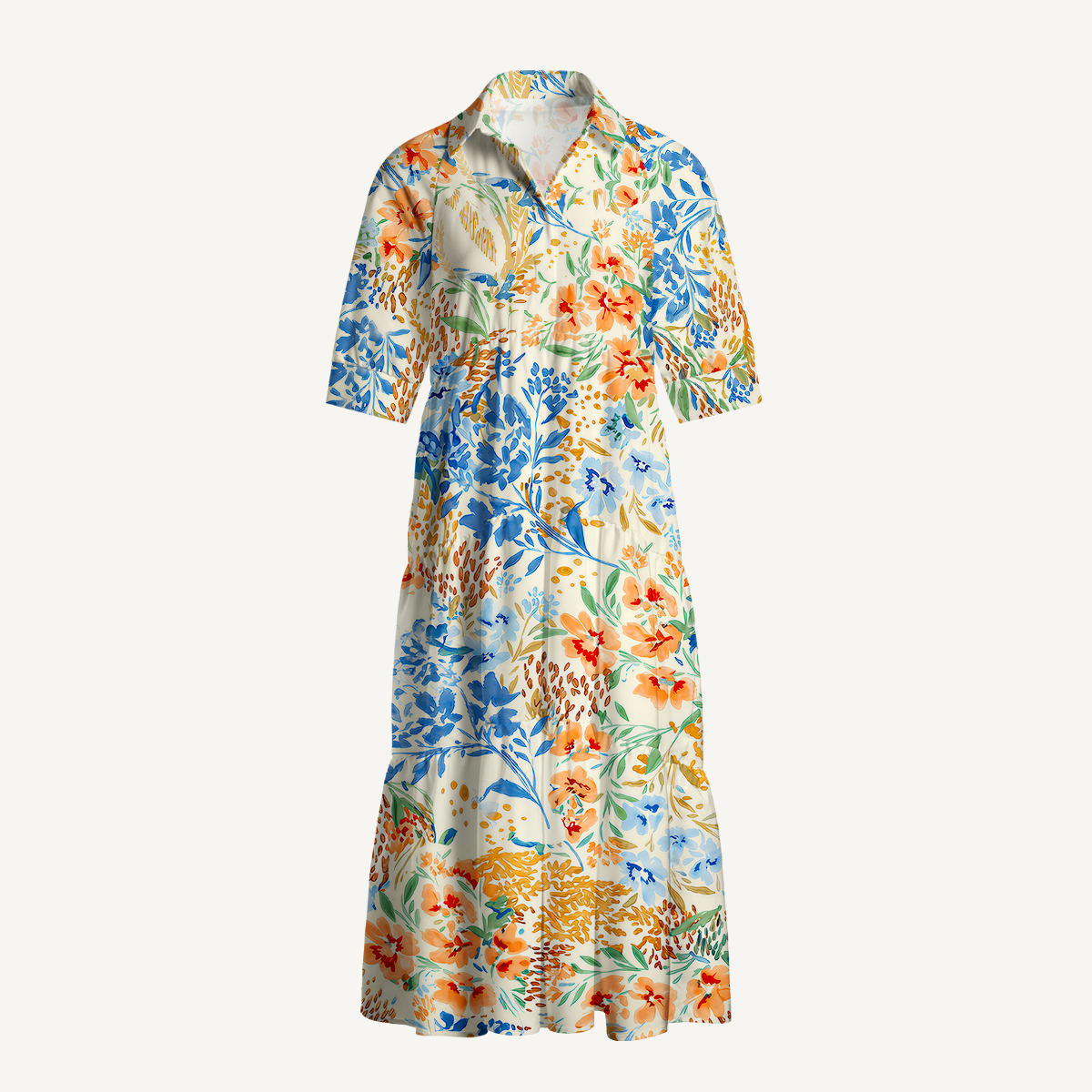  V Neck Collared Breeze Meadow Casual Long Shirt Dress