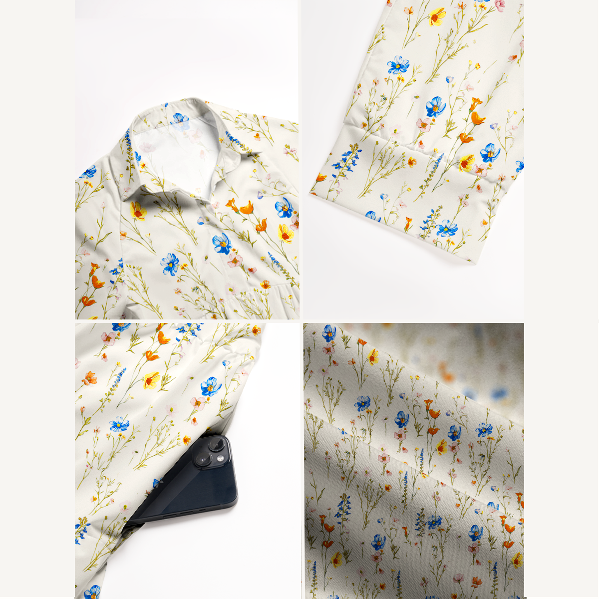  V Neck Collared Wild Bloom Casual Long Shirt Dress