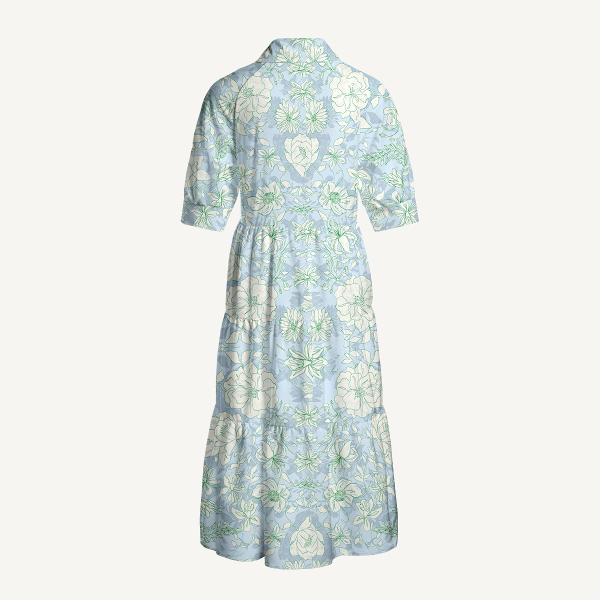  V Neck Collared Mist Floral Casual Long Shirt Dress