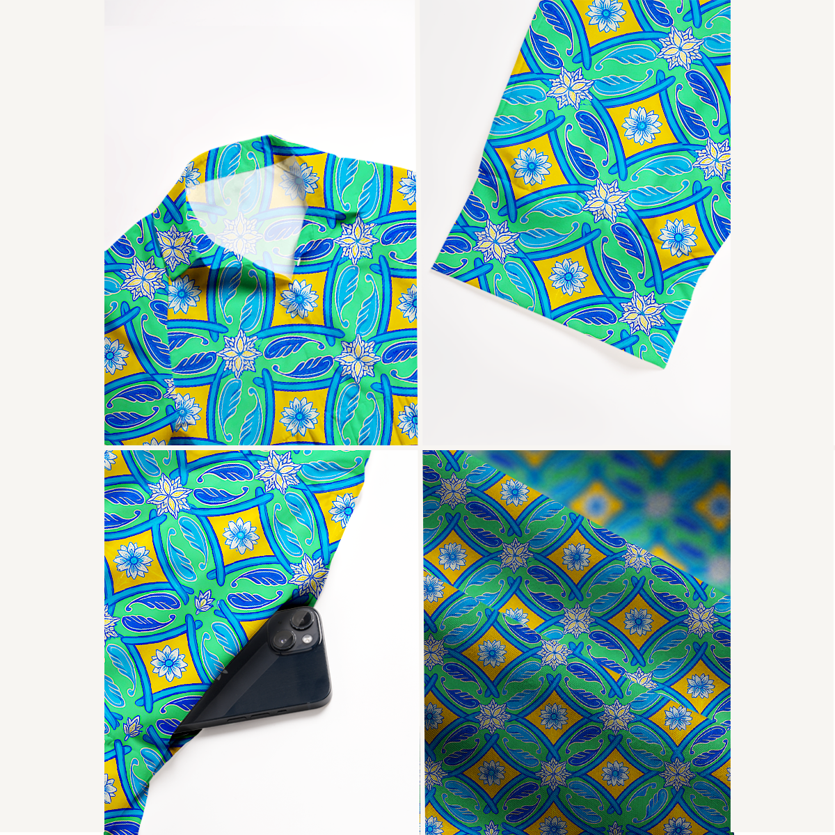  V Neck Collared Azure Tile Casual Long Shirt Dress