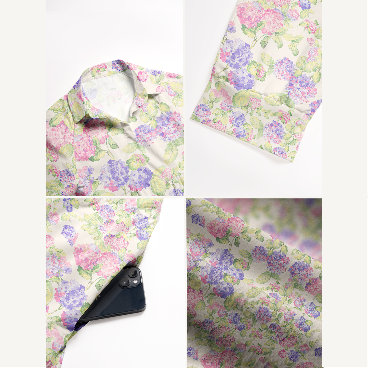  V Neck Collared Lilac Hydrangea Casual Long Shirt Dress