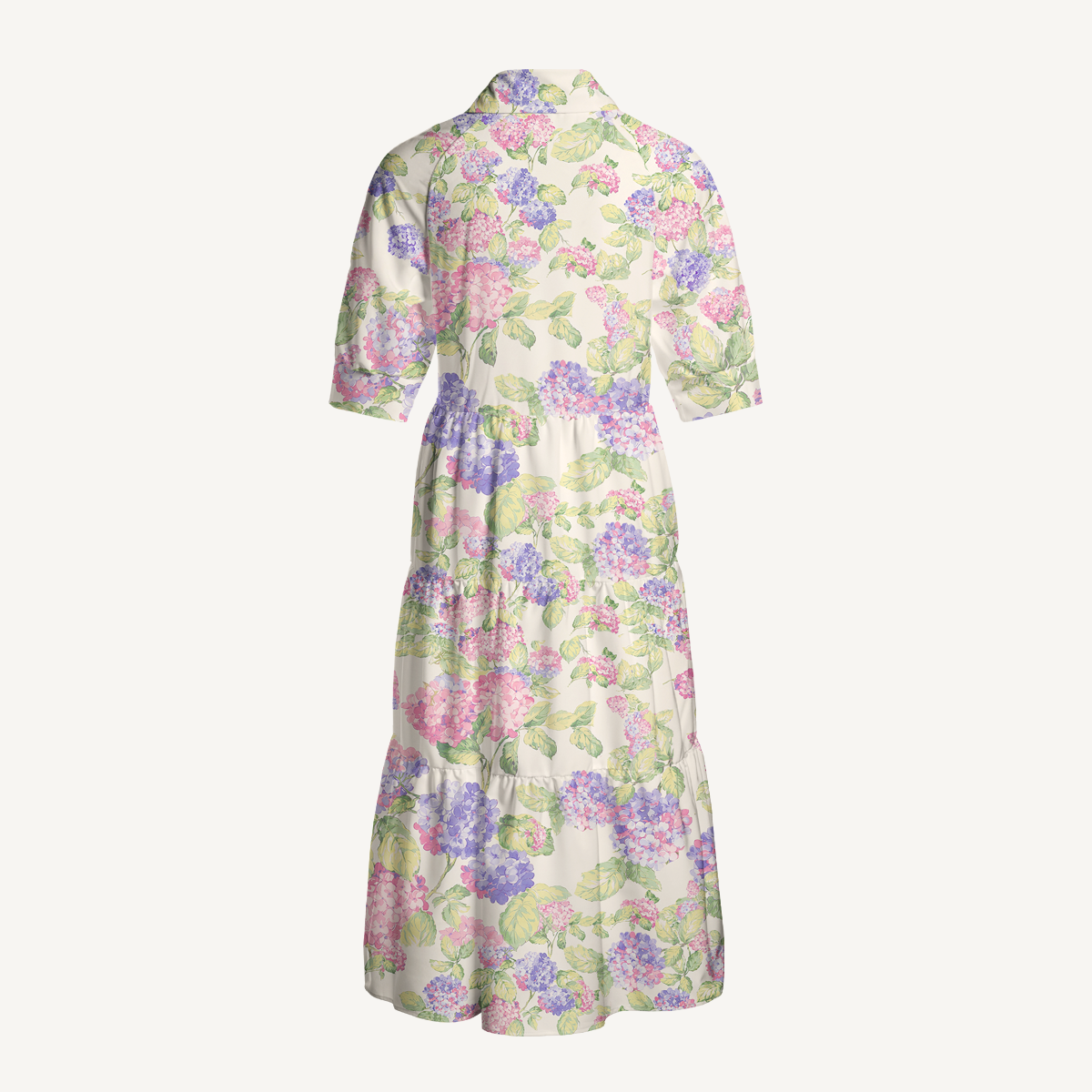  V Neck Collared Lilac Hydrangea Casual Long Shirt Dress