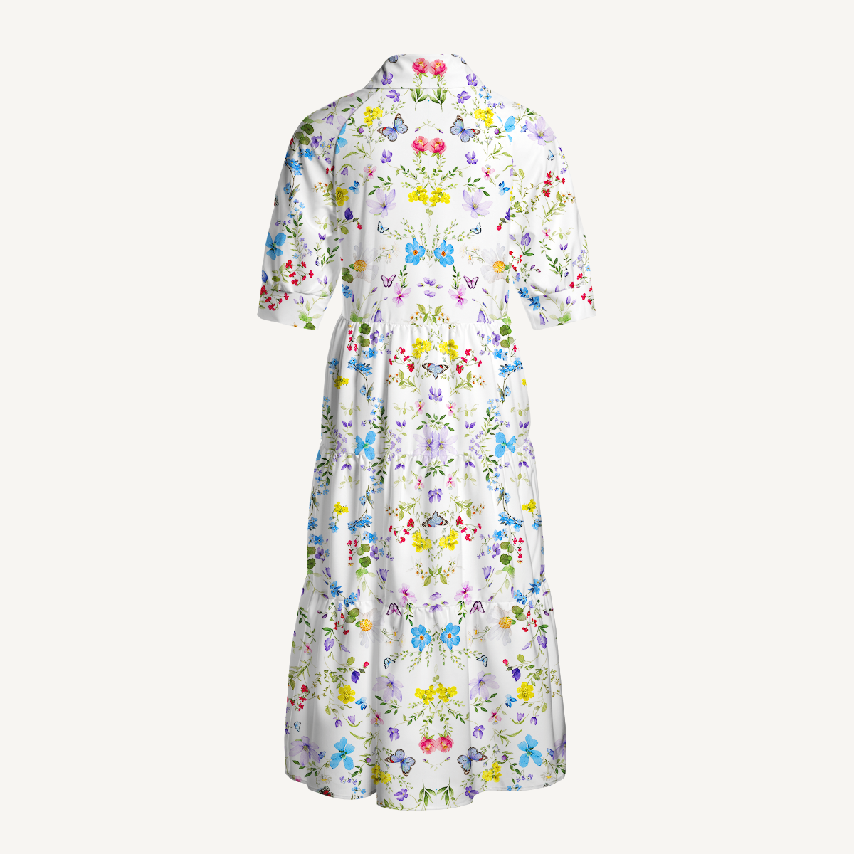  V Neck Collared Butterfly Trail Casual Long Shirt Dress