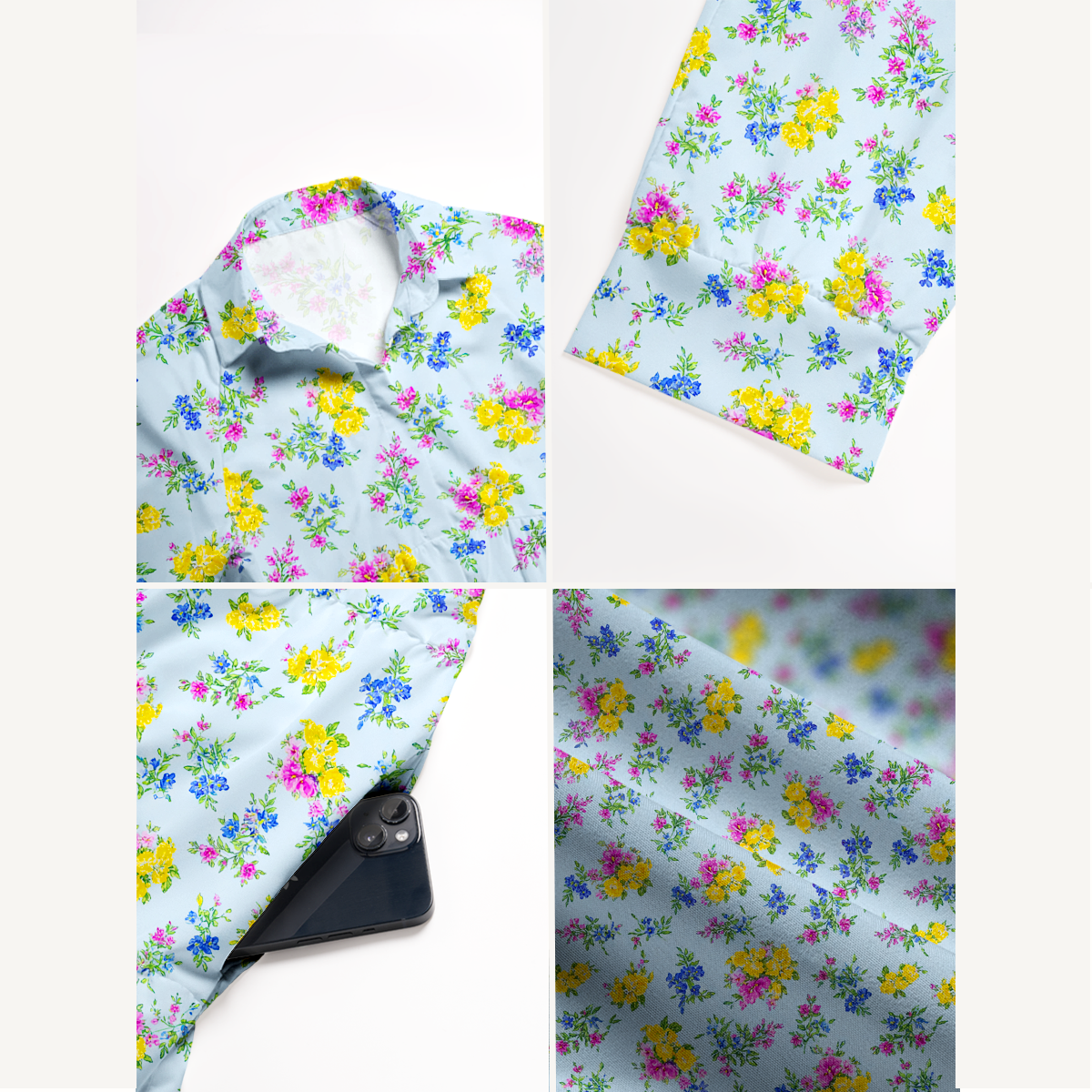  V Neck Collared Blue Meadow Casual Long Shirt Dress