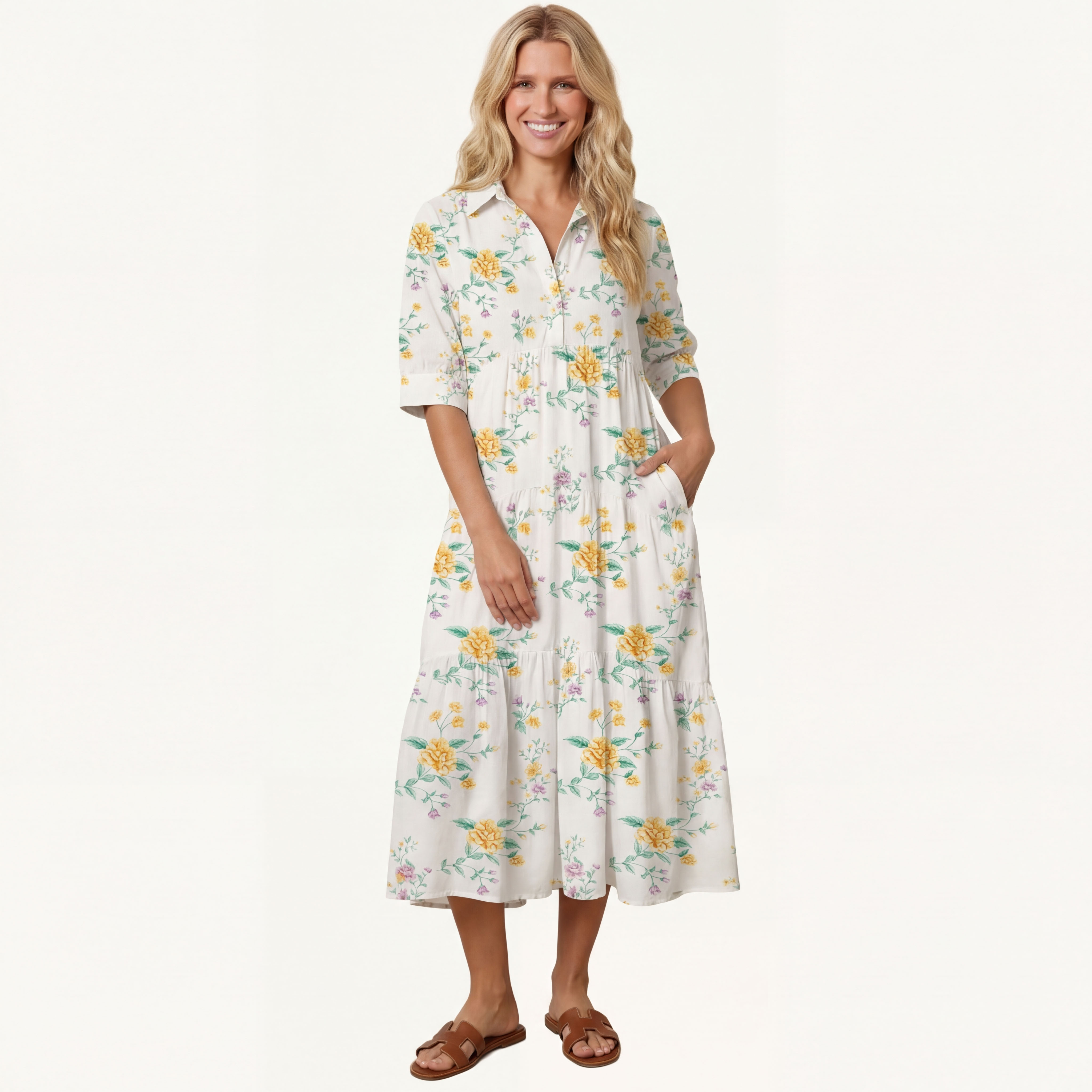  V Neck Collared Amber Rose Casual Long Shirt Dress