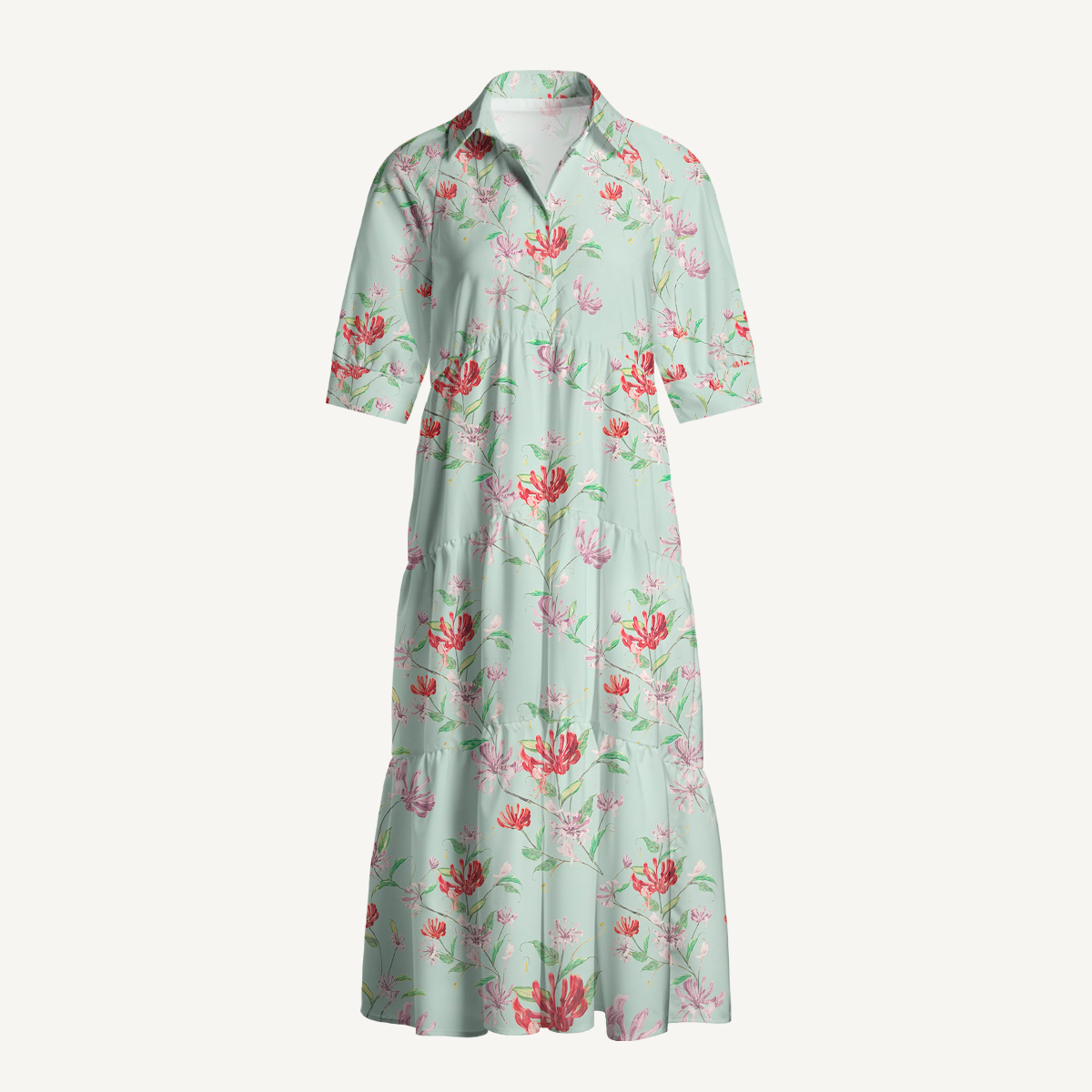 V Neck Collared Mint Honeysuckle Casual Long Shirt Dress