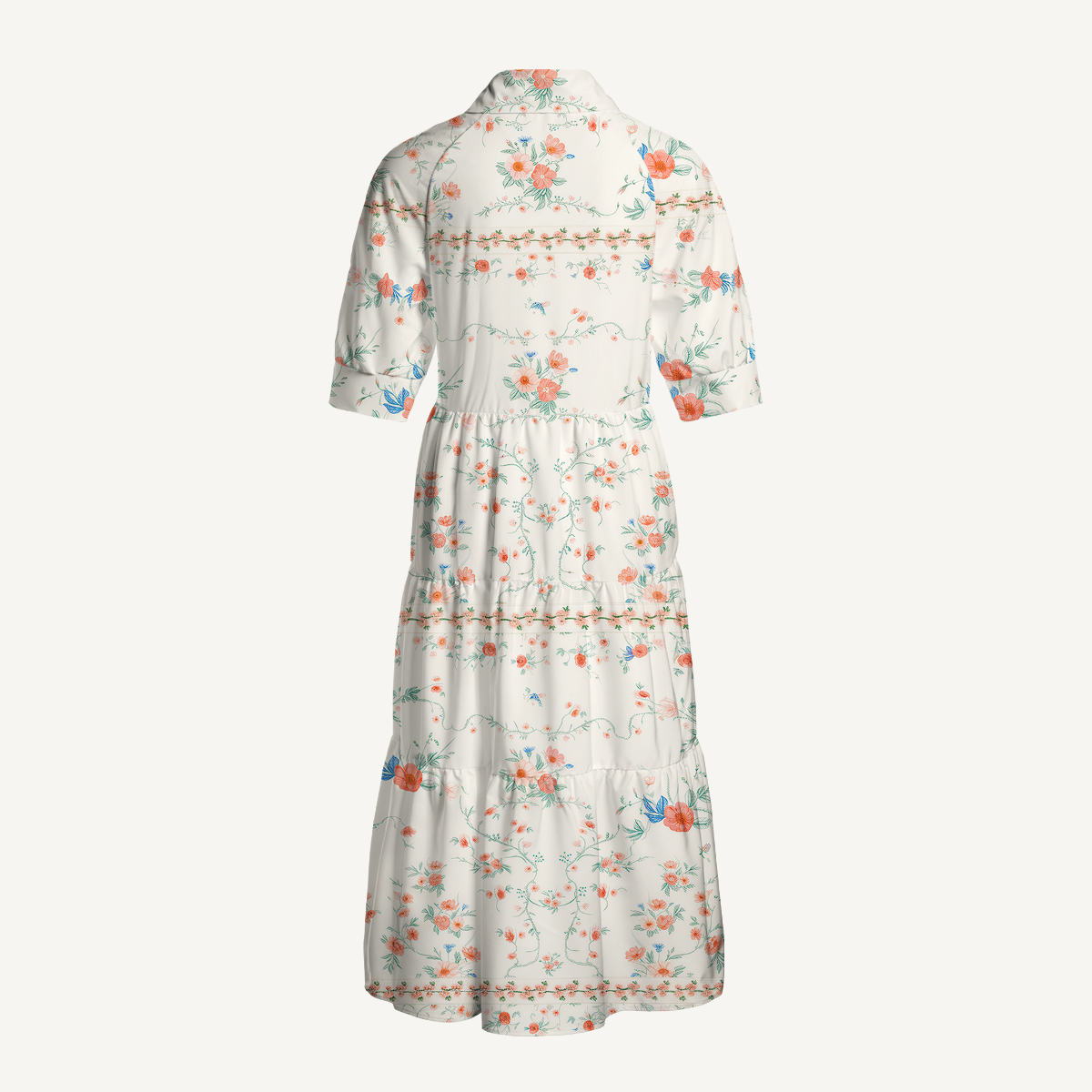 V Neck Collared Wild Bloom Casual Long Shirt Dress