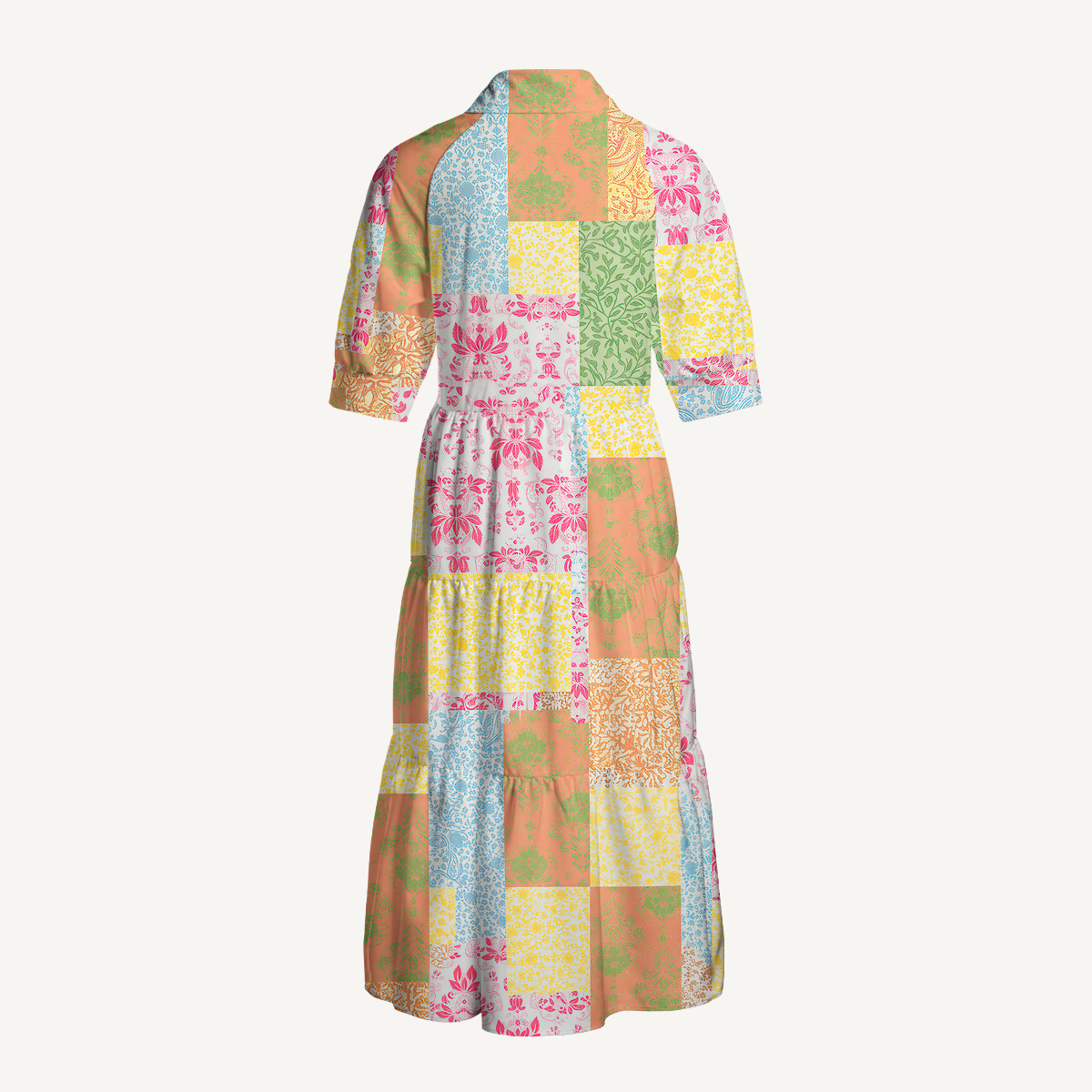  V Neck Collared Morning Patch Casual Long Shirt Dress