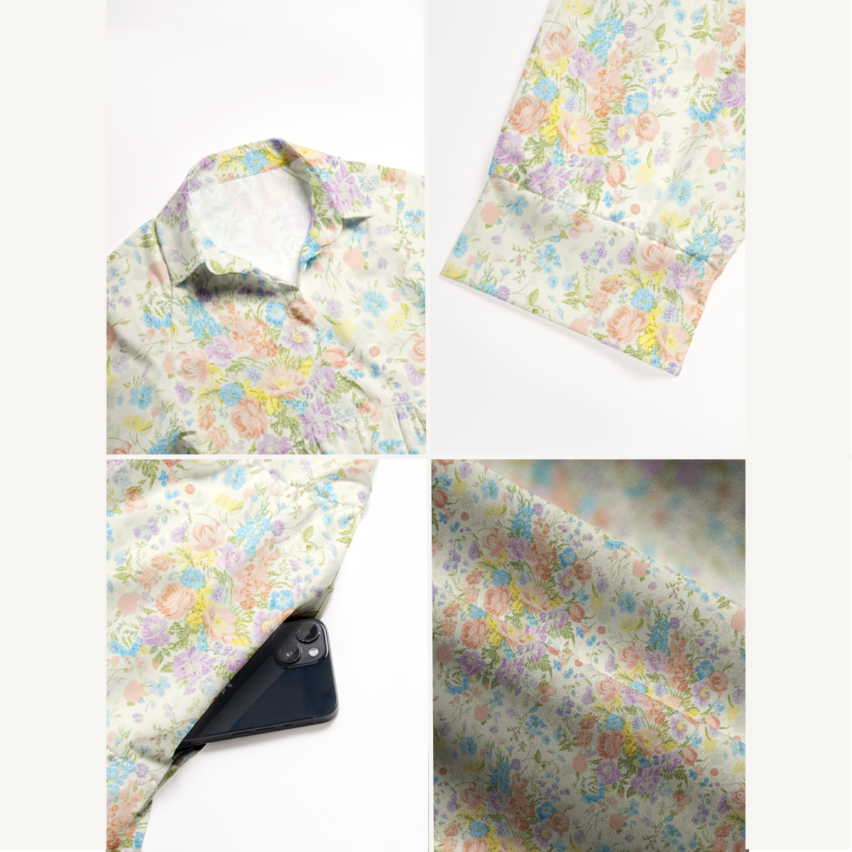  V Neck Collared Morning Dew Bouquet Casual Long Shirt Dress