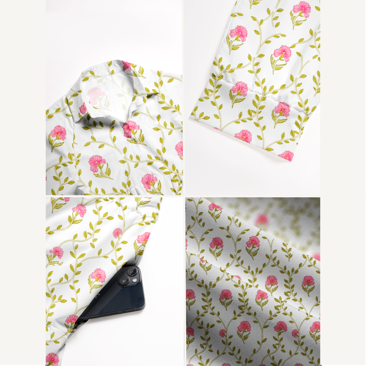  V Neck Collared Clover Vine Whisper Casual Long Shirt Dress