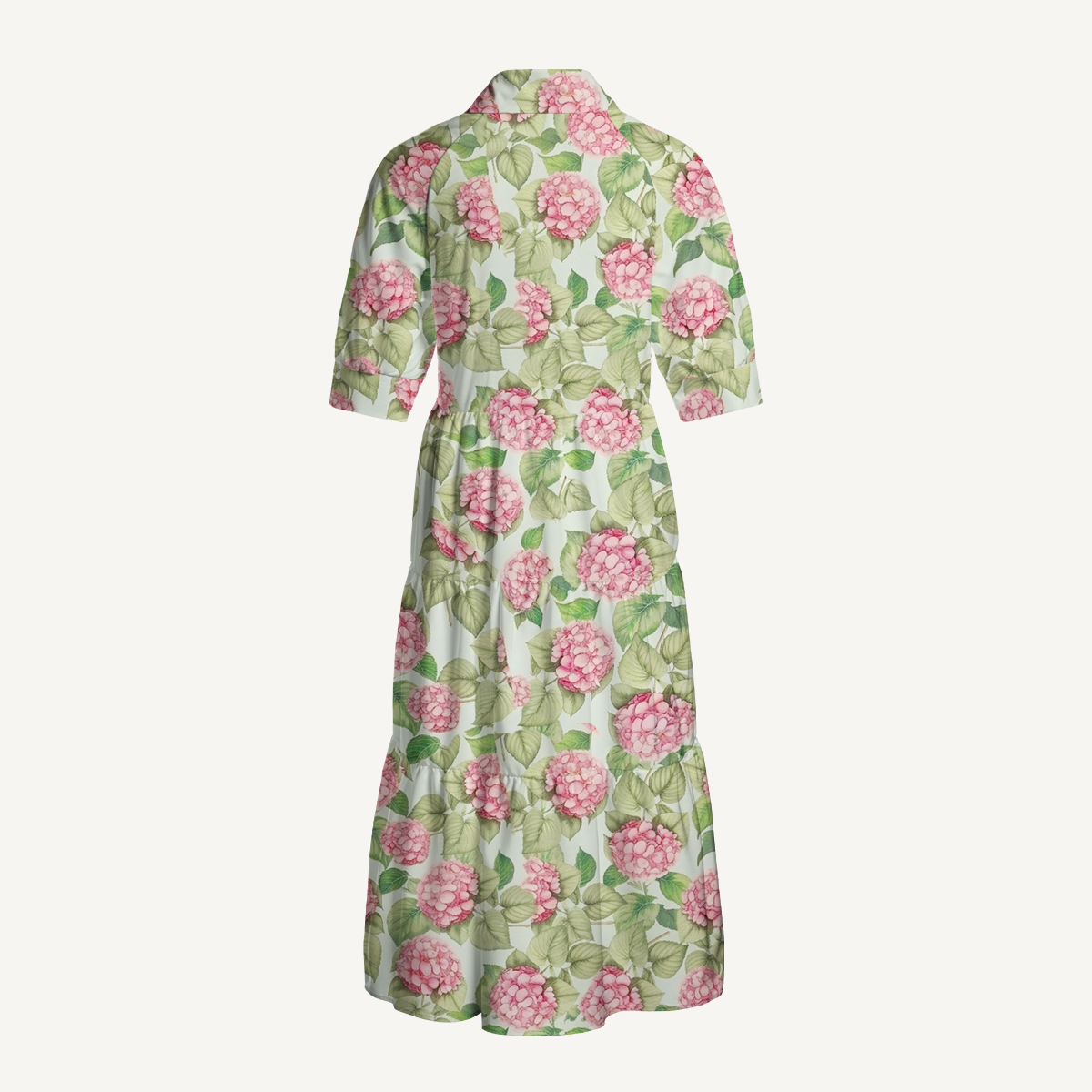  V Neck Collared Hydrangea Whisper Casual Long Shirt Dress