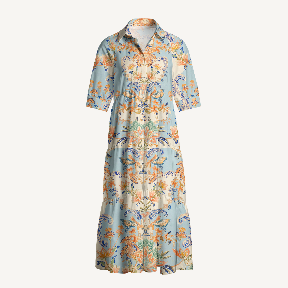  V Neck Collared Azure Lily Palace Casual Long Shirt Dress