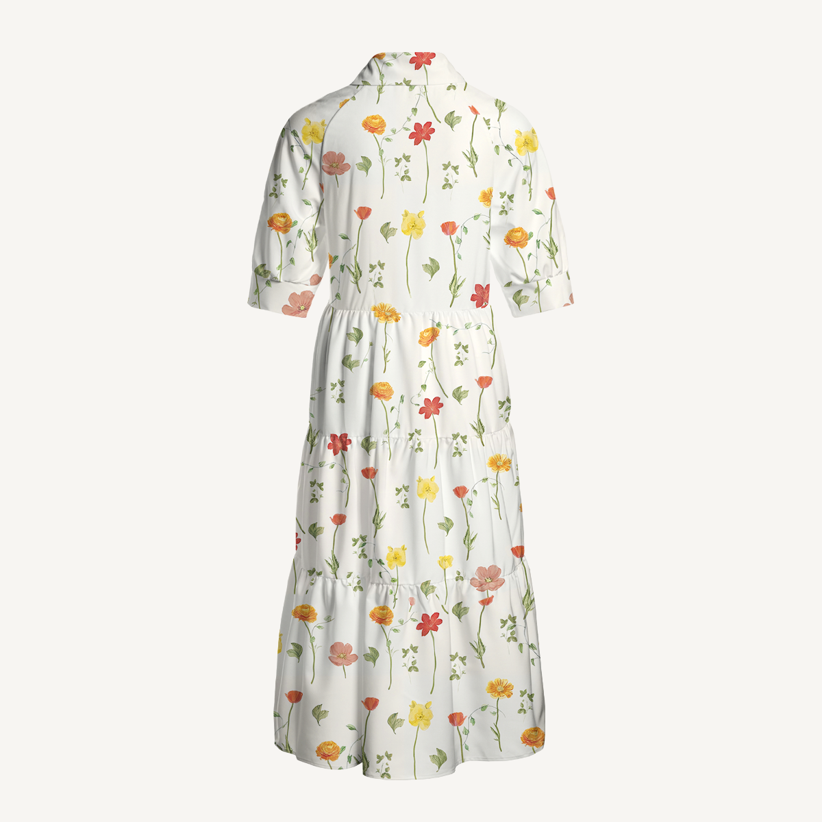  V Neck Collared Wildlight Meadow Casual Long Shirt Dress
