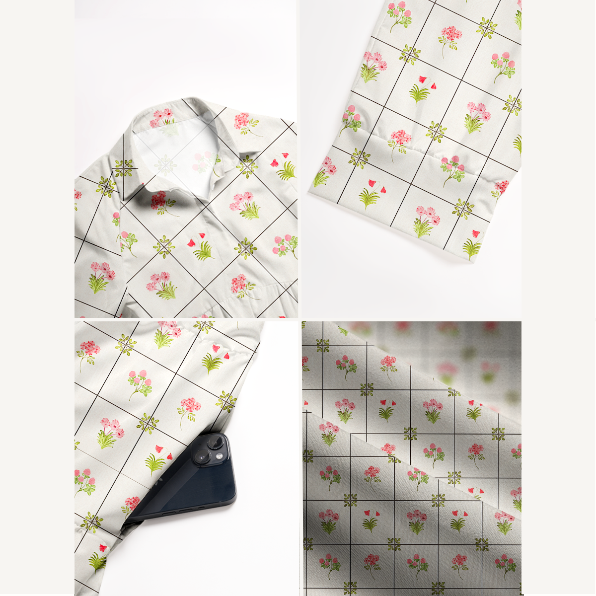  V Neck Collared Meadow Tile Bloom Casual Long Shirt Dress