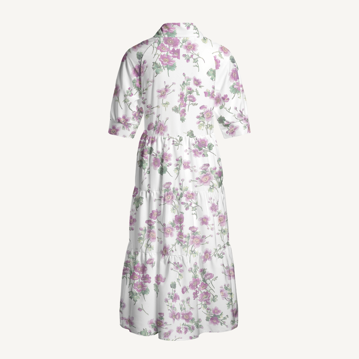  V Neck Collared Lavender Field Whisper Casual Long Shirt Dress