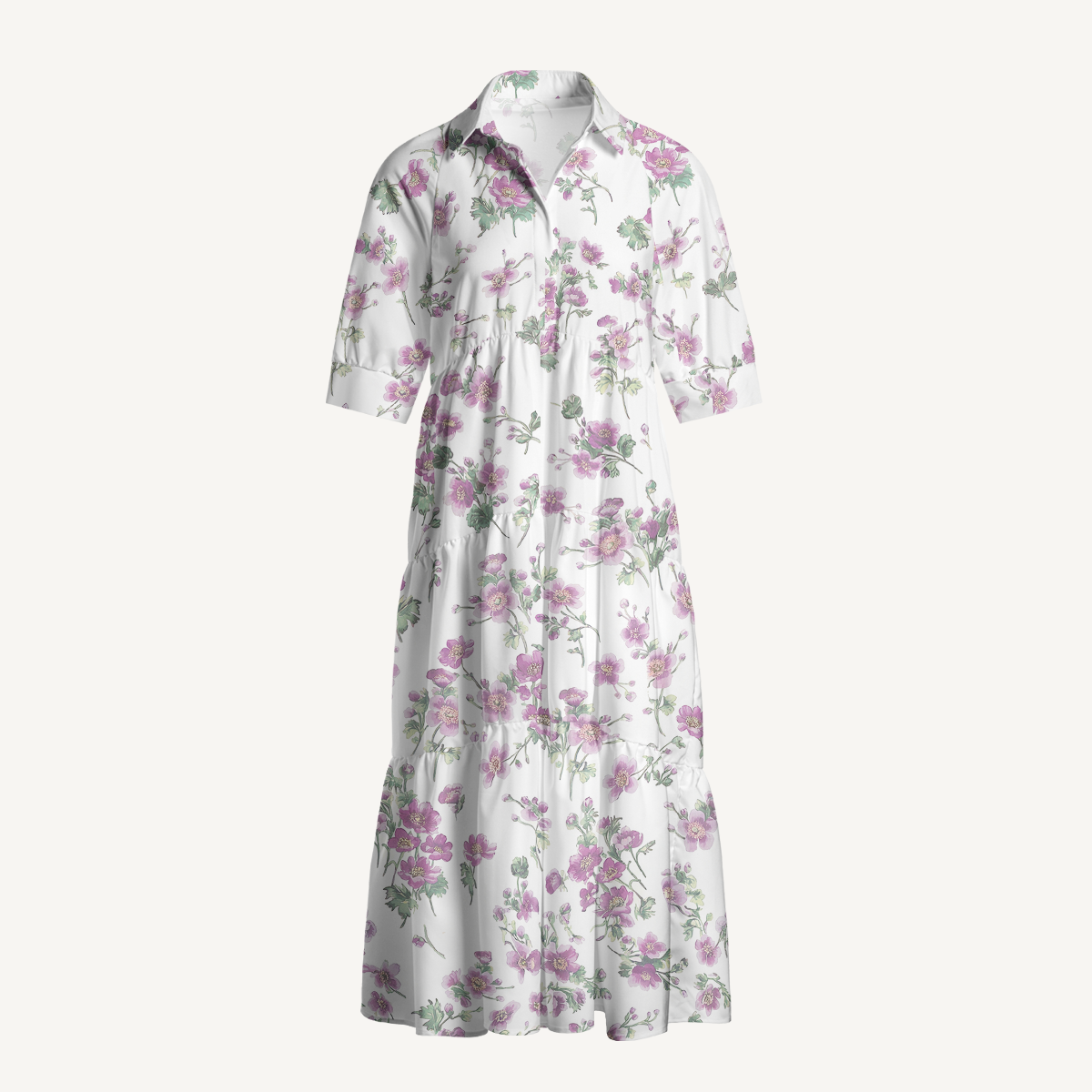  V Neck Collared Lavender Field Whisper Casual Long Shirt Dress