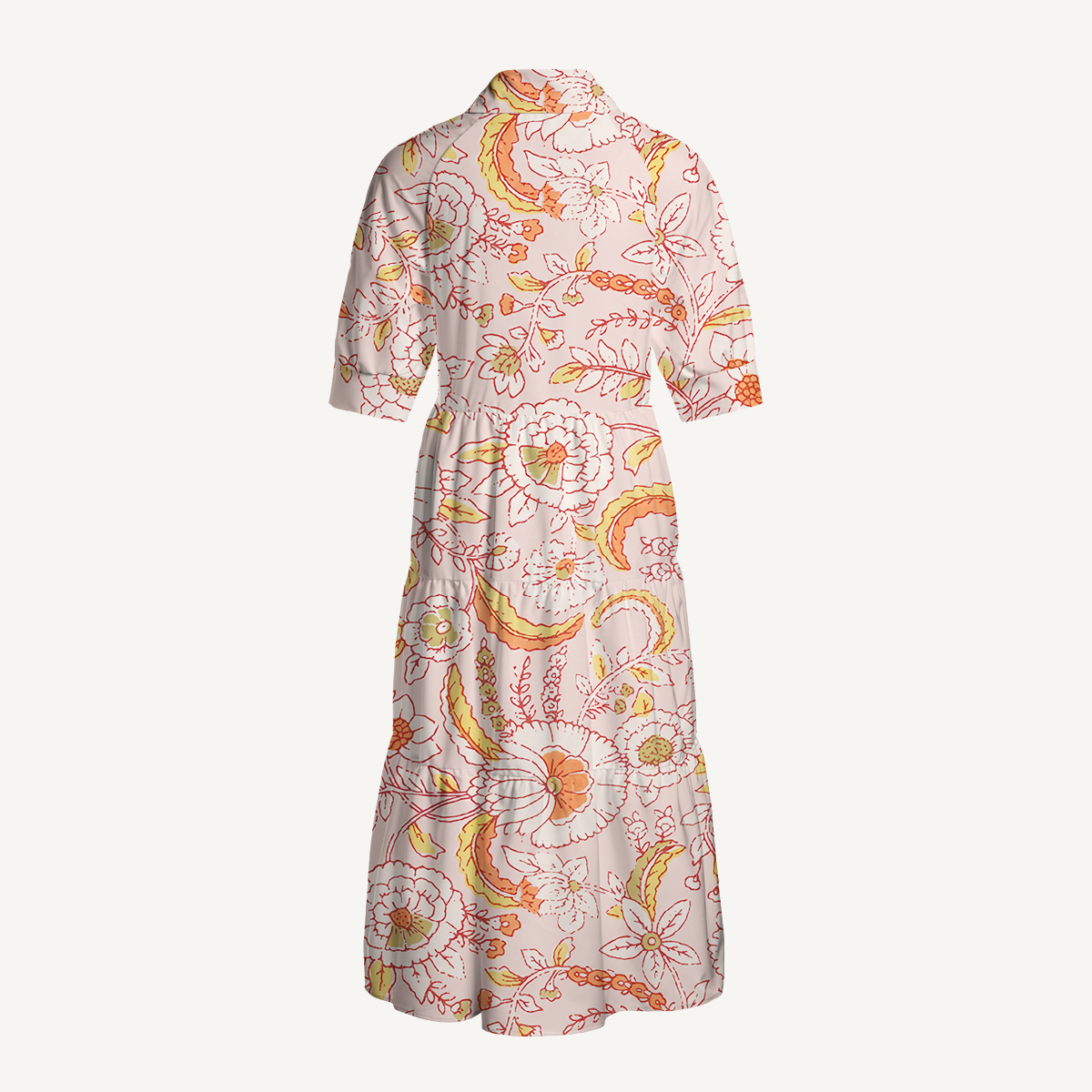  V Neck Collared Dusty Bloom Whisper Casual Long Shirt Dress