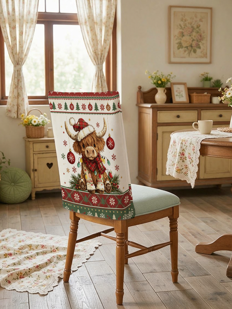 Highland Christmas Cow Print Dining Chair Back Covers