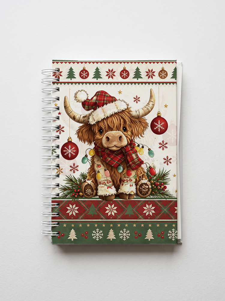 Highland Christmas Cow Print A5 Spiral Notebook