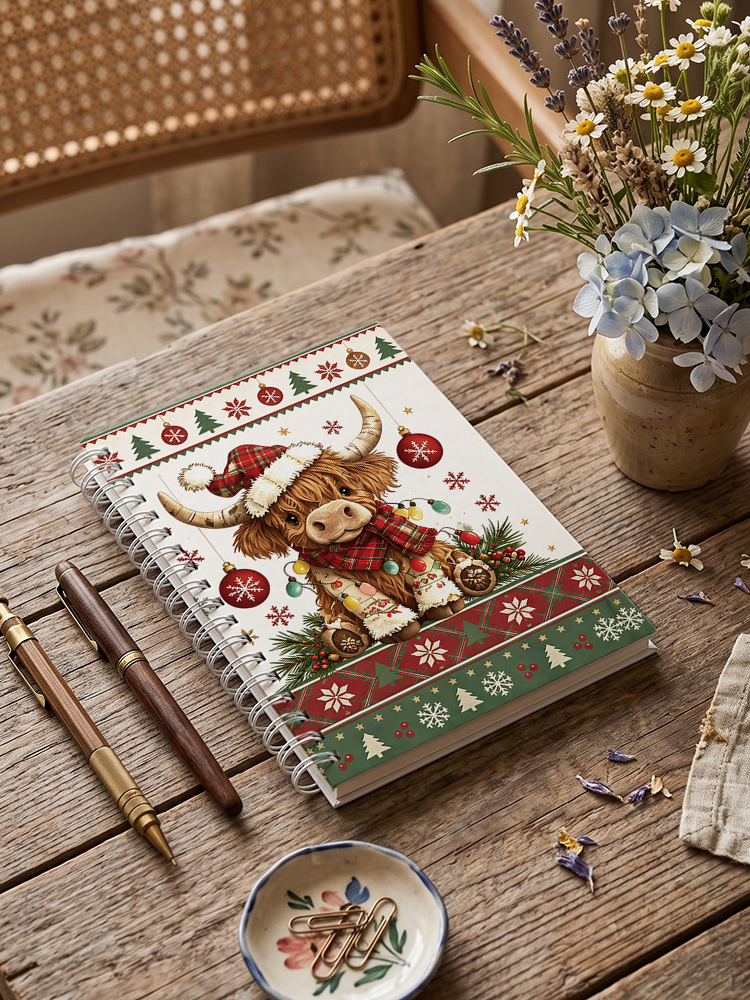 Highland Christmas Cow Print A5 Spiral Notebook