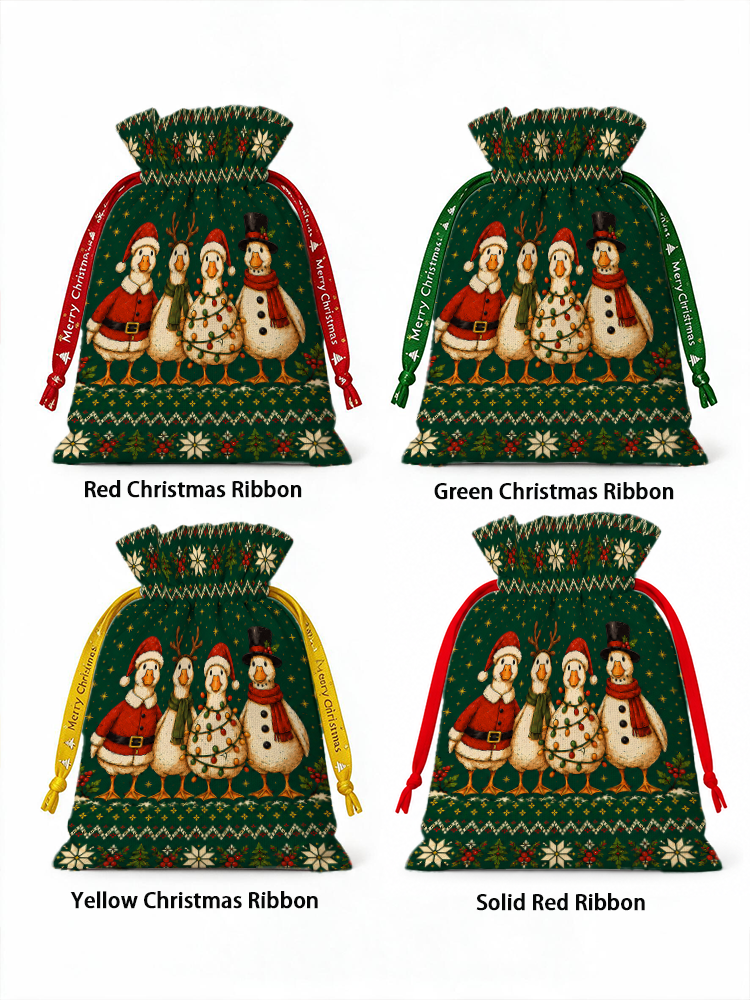 Cozy Country Christmas Ducks Reusable Christmas Drawstring Gift Bag