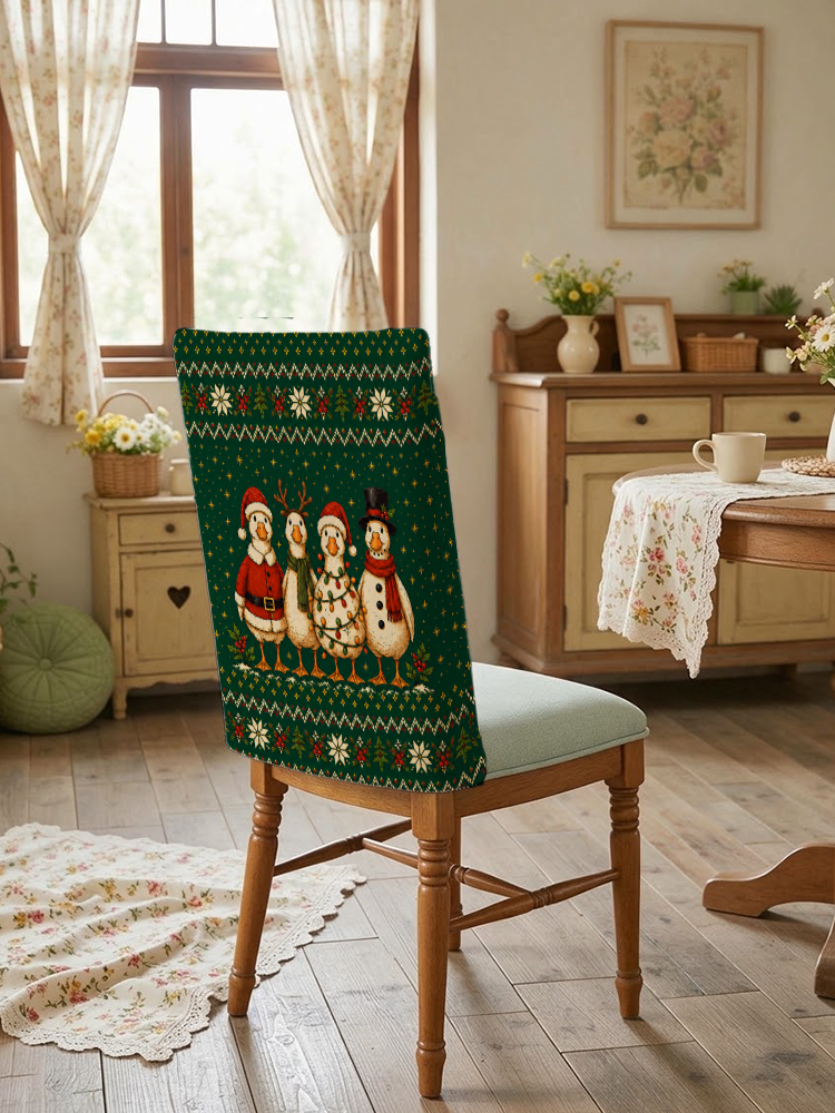 Cozy Country Christmas Ducks Print Dining Chair Back Covers
