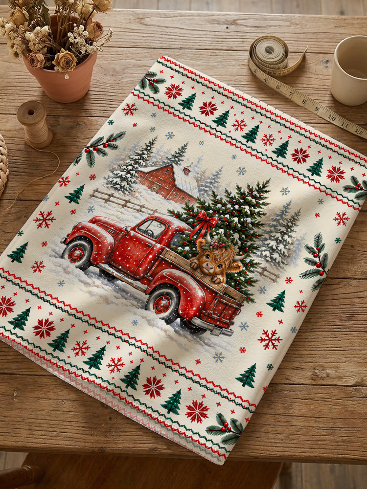 Cozy Christmas Farm Truck Cow Print Dining Chair Back Covers