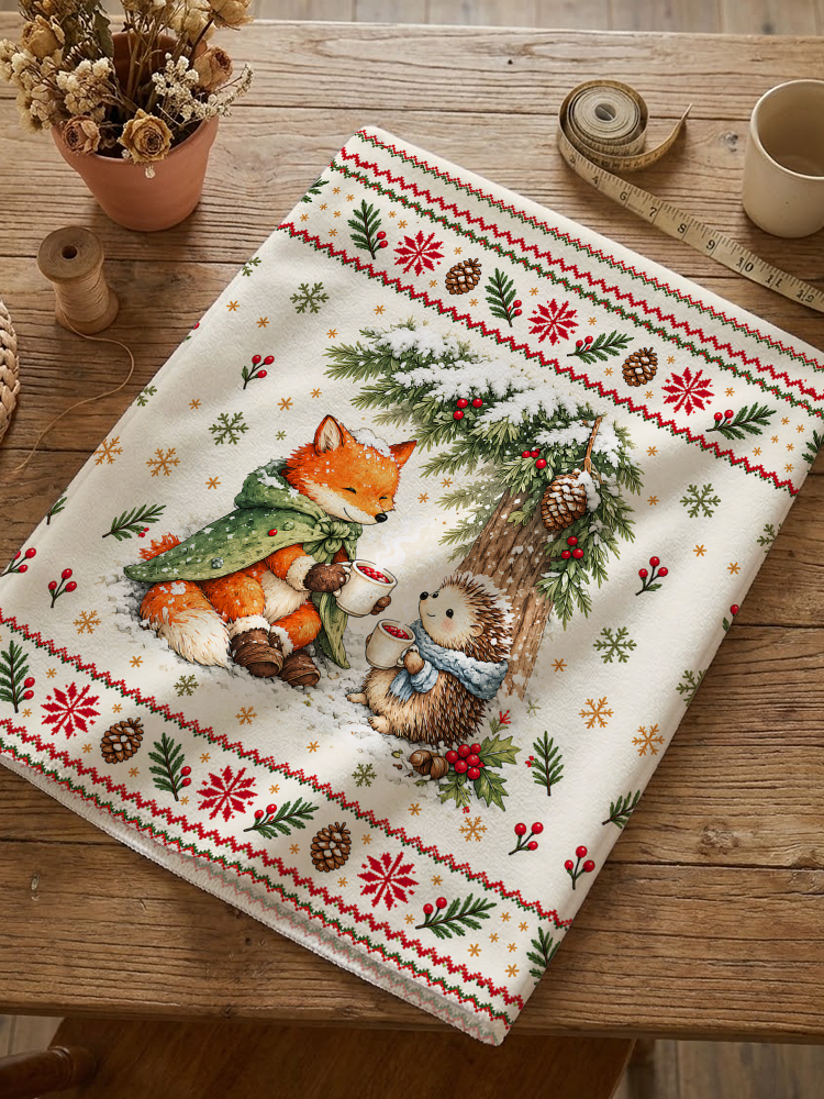 Cozy Winter Fox & Hedgehog Print Dining Chair Back Covers