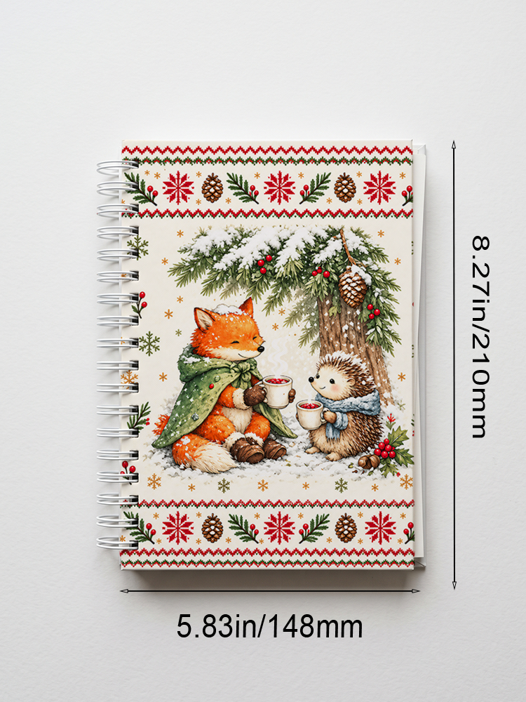 Cozy Winter Fox & Hedgehog Print A5 Spiral Notebook