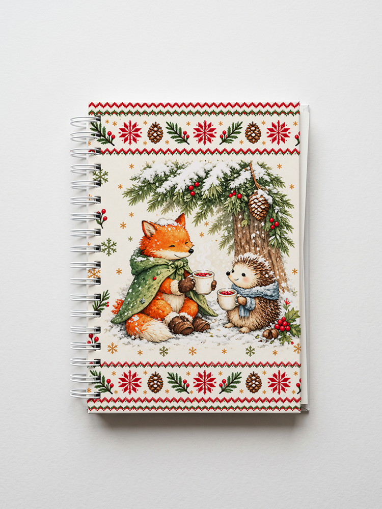 Cozy Winter Fox & Hedgehog Print A5 Spiral Notebook