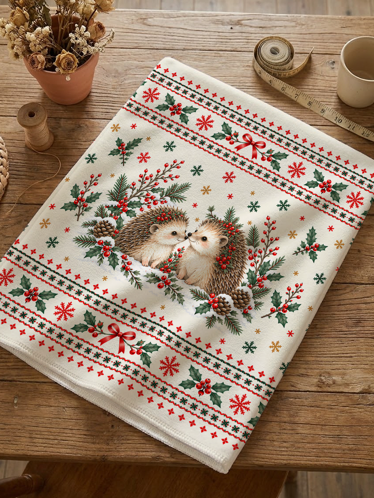 Cozy Christmas Hedgehogs Print Dining Chair Back Covers
