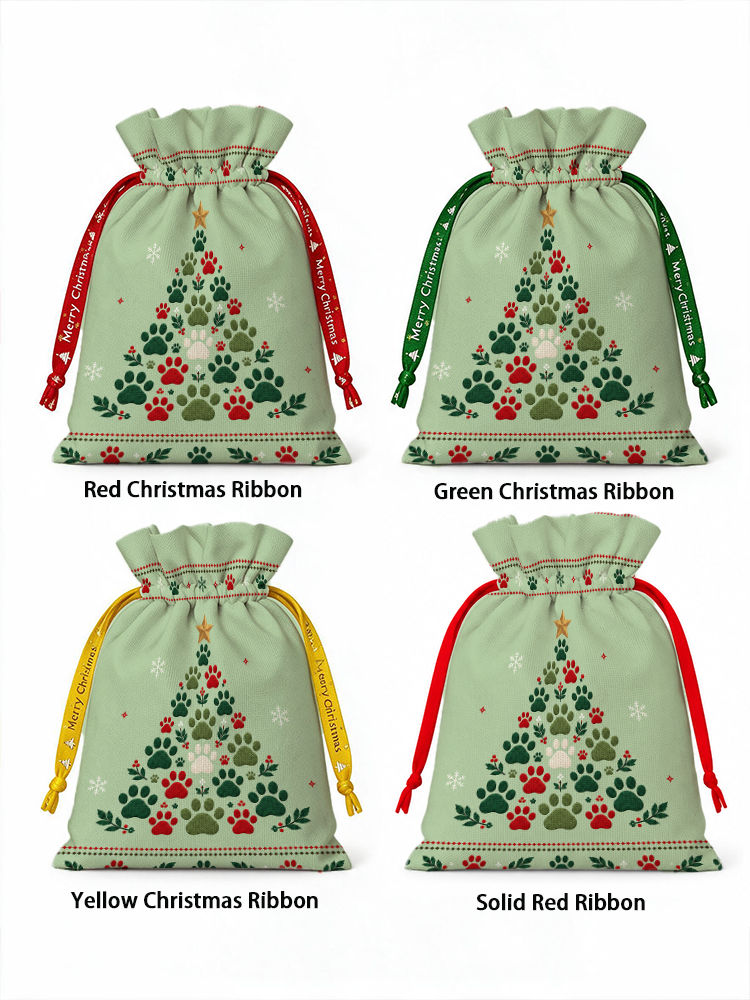 Cat Paw Print Christmas Tree Reusable Drawstring Gift Bag
