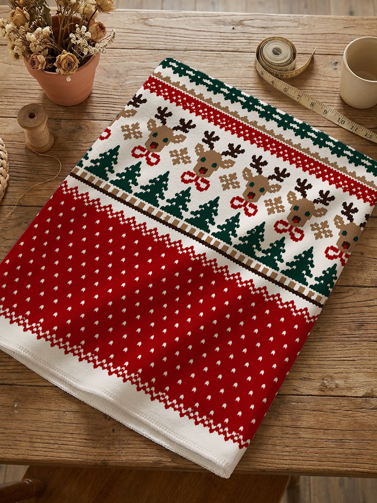 Christmas Reindeer & Pine Tree Print Dining Chair Back Covers