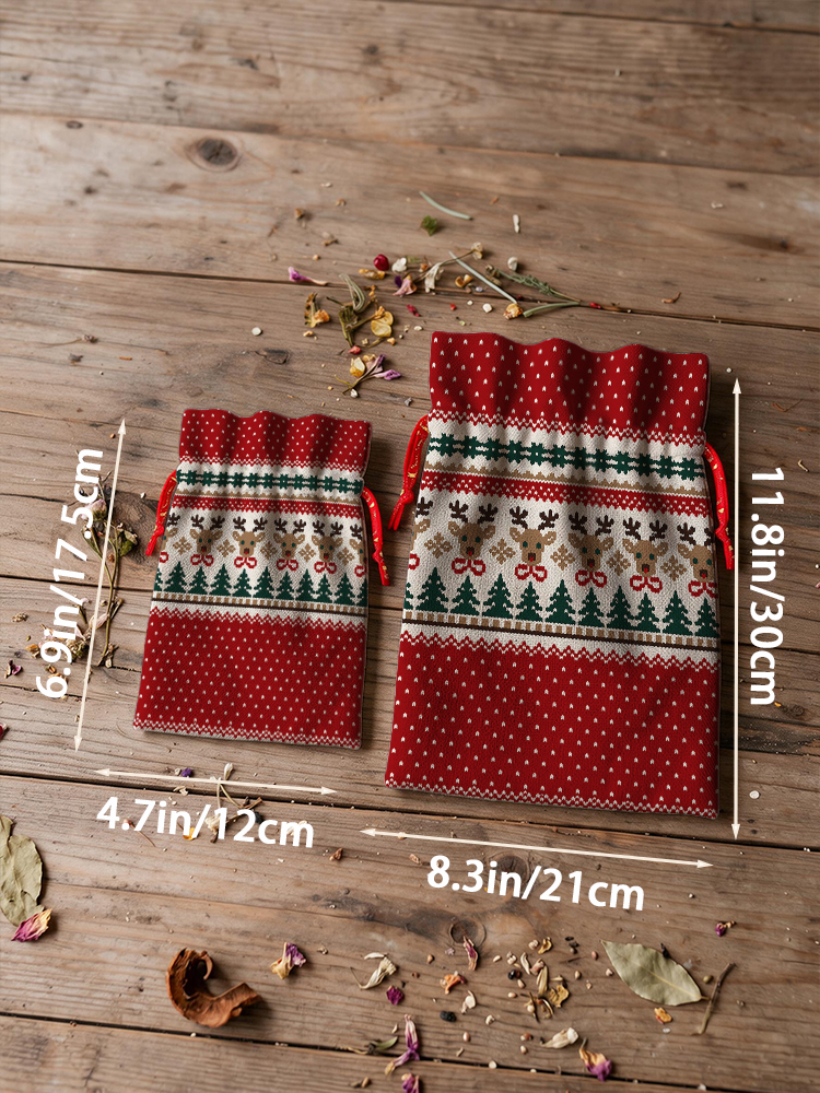 Christmas Reindeer & Pine Tree Reusable Drawstring Gift Bag