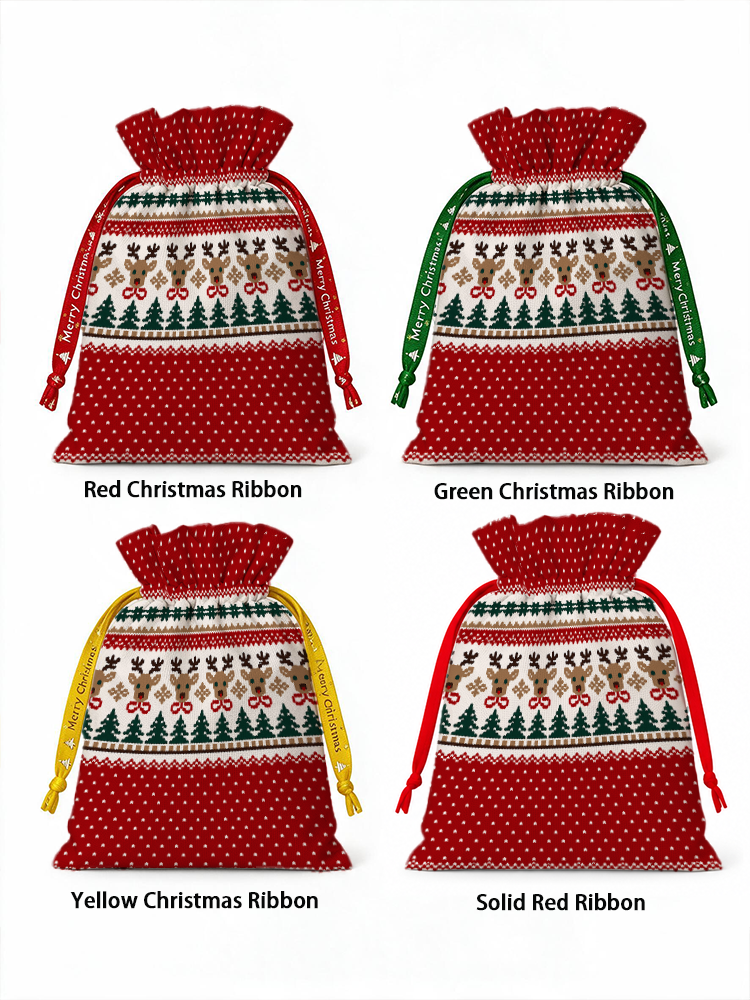 Christmas Reindeer & Pine Tree Reusable Drawstring Gift Bag