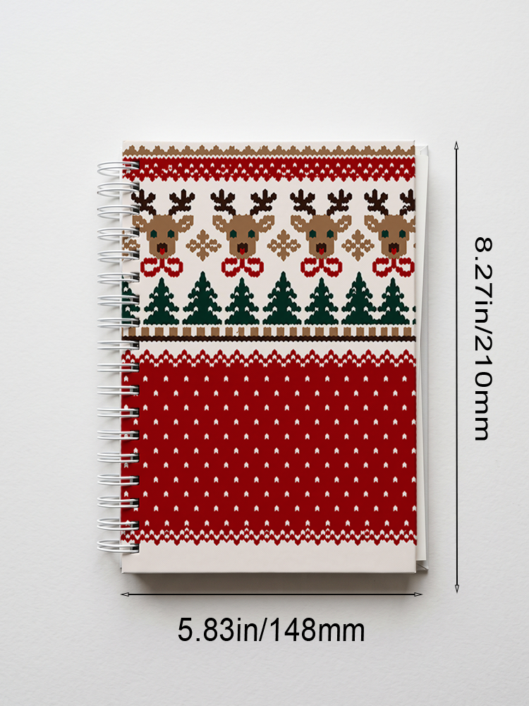 Christmas Reindeer & Pine Tree Print A5 Spiral Notebook