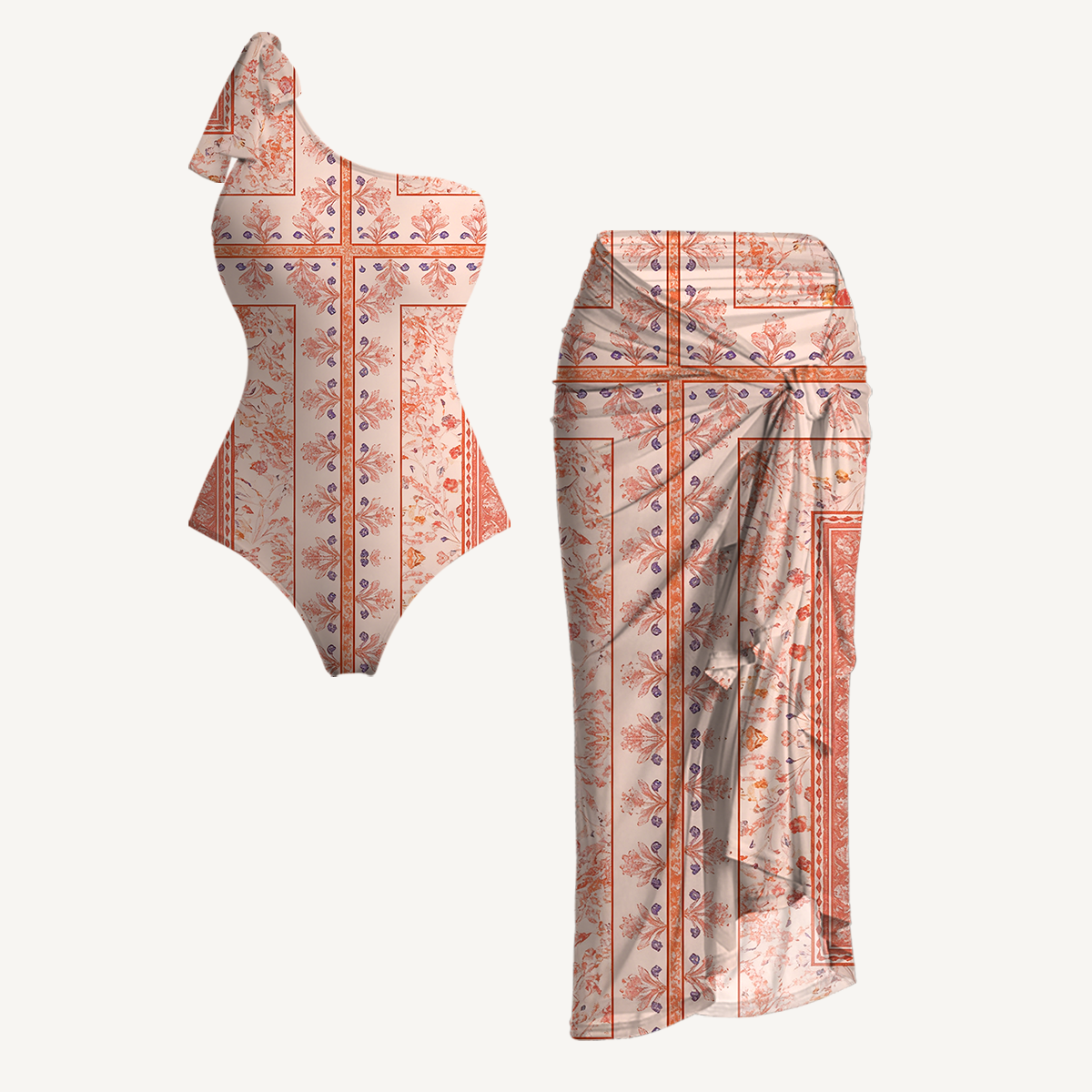 Dahlia One Shoulder One Piece Swimsuit and Matching Sarong Set for Women