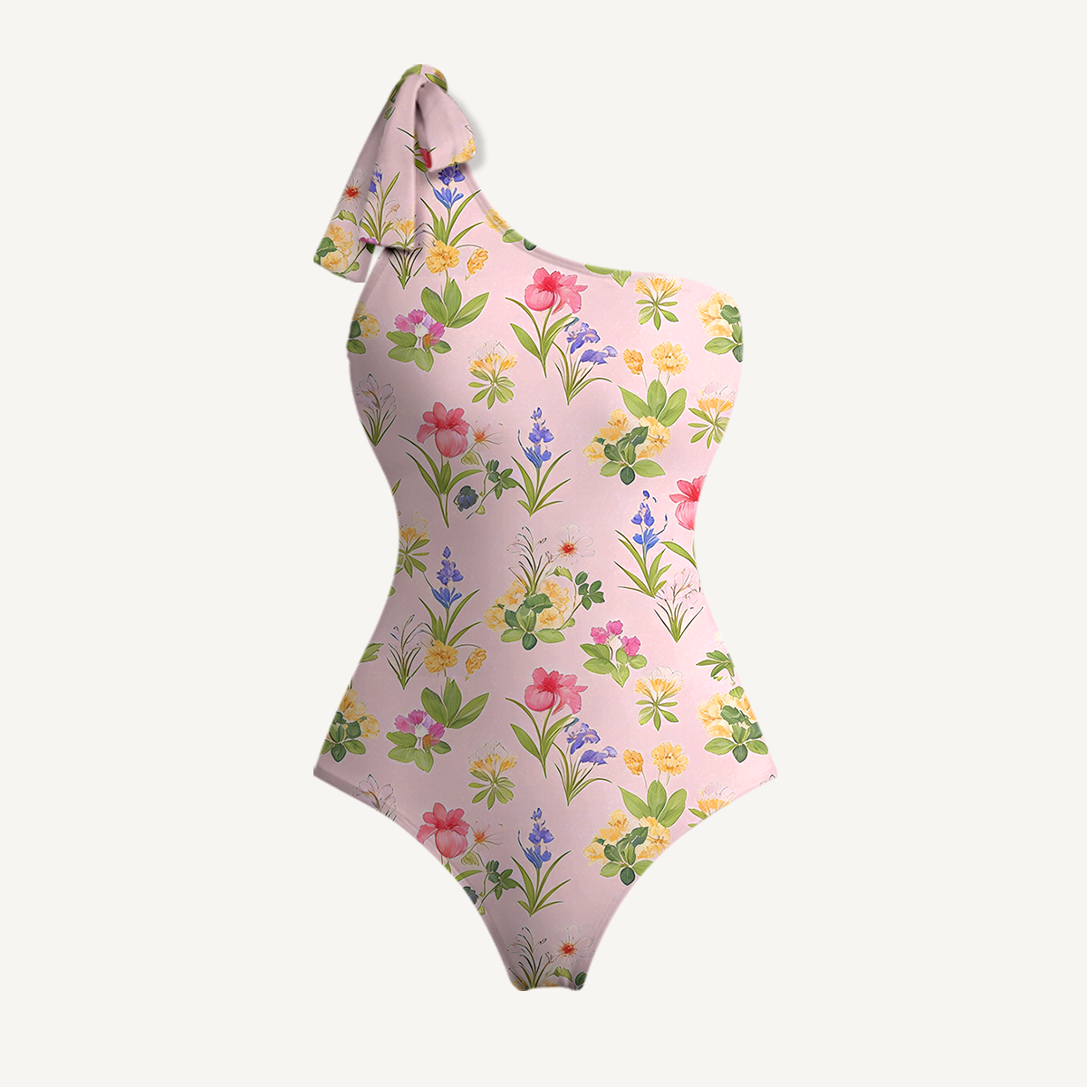 Delicate Blossom One Shoulder One Piece Swimsuit and Matching Sarong Set for Women