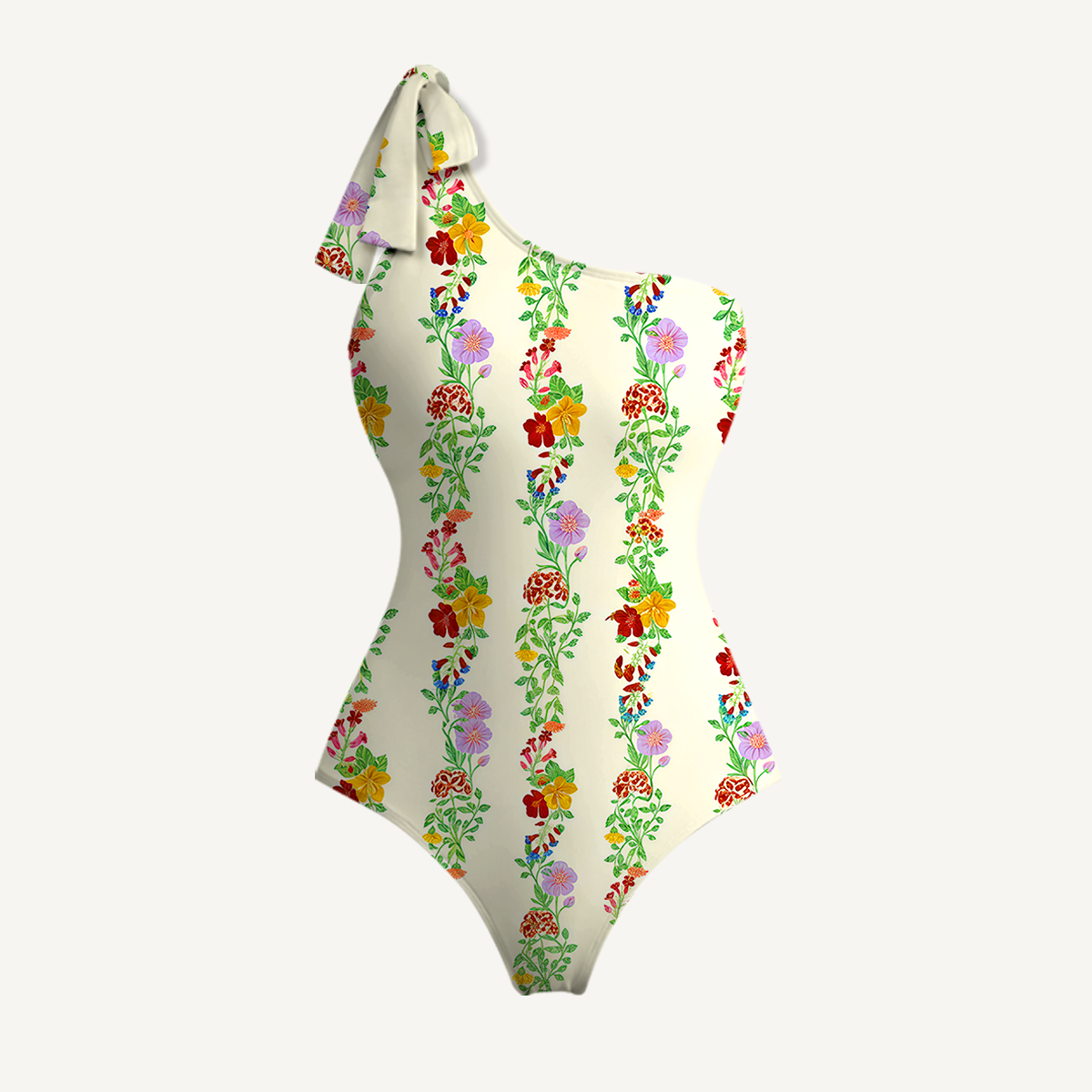 Blossom Trail One Shoulder One Piece Swimsuit and Matching Sarong Set for Women