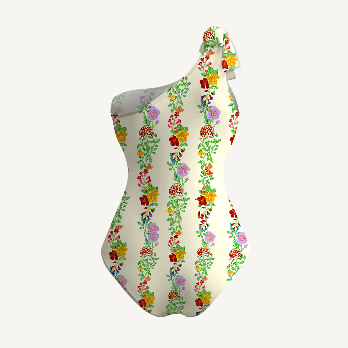 Blossom Trail One Shoulder One Piece Swimsuit and Matching Sarong Set for Women