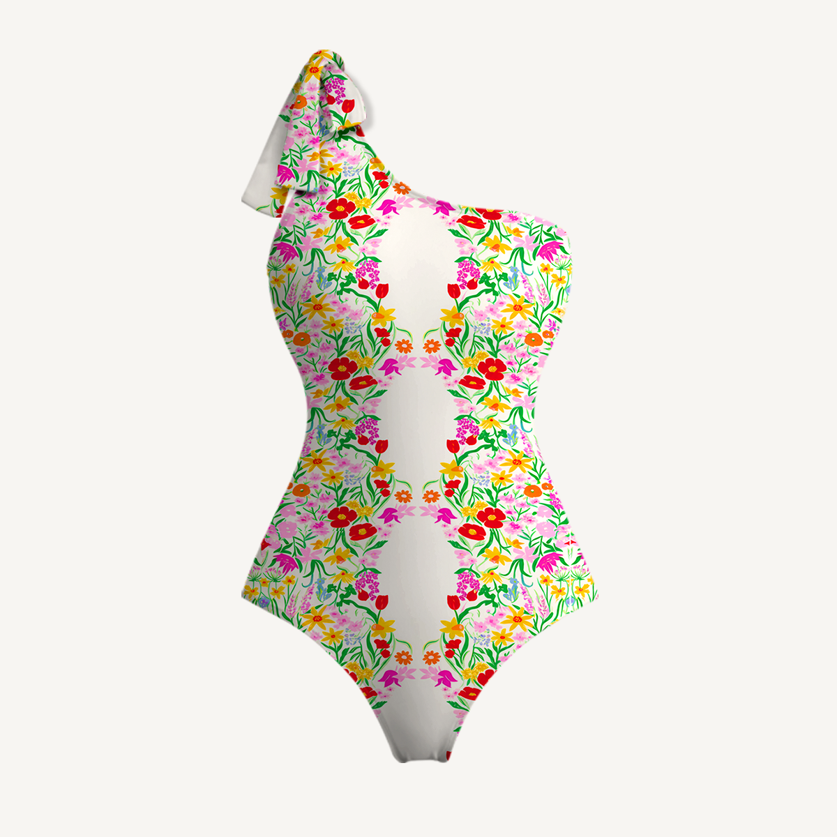 Elegant Garden One Shoulder One Piece Swimsuit and Matching Sarong Set for Women