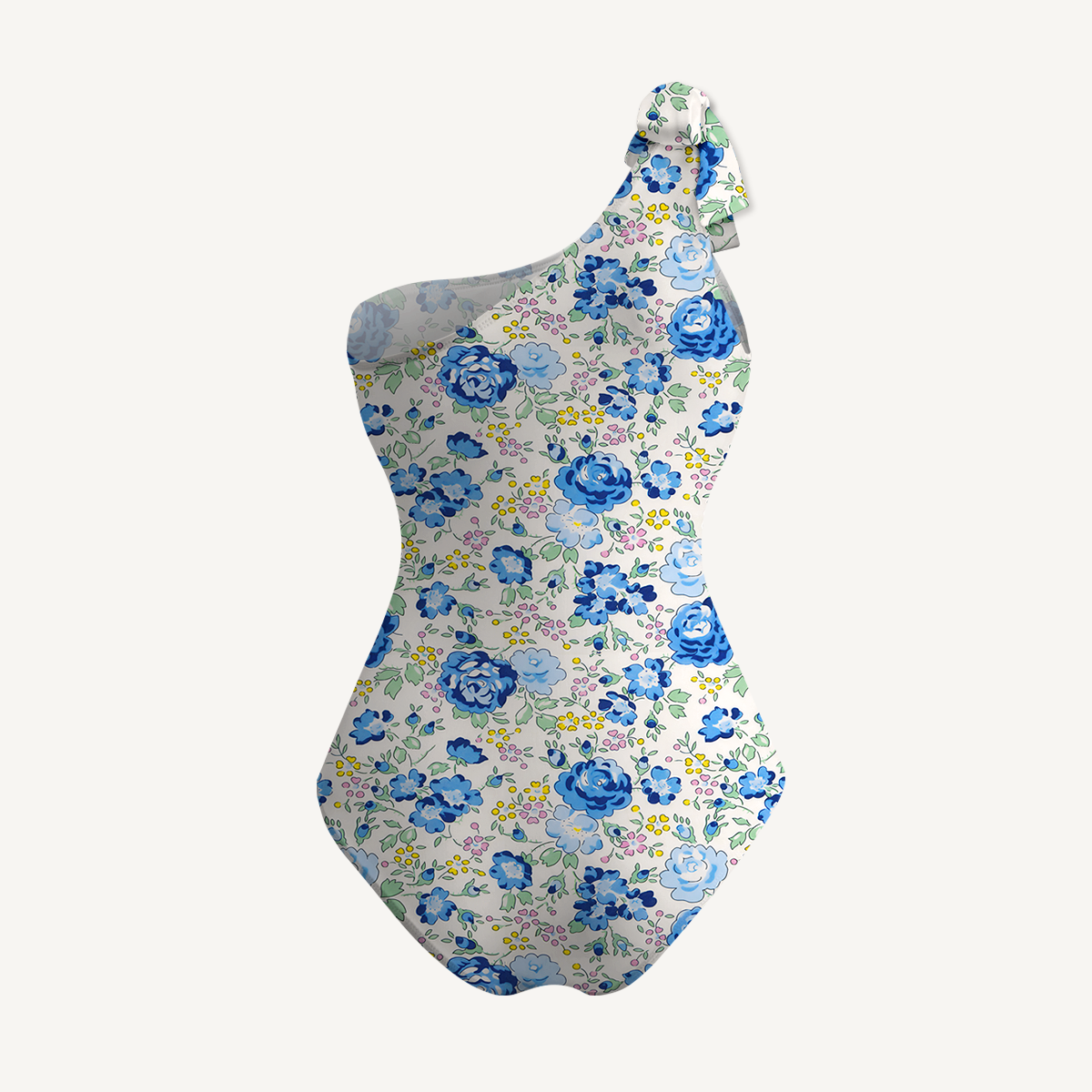 Blue Rose Floral One Shoulder One Piece Swimsuit and Matching Sarong Set for Women
