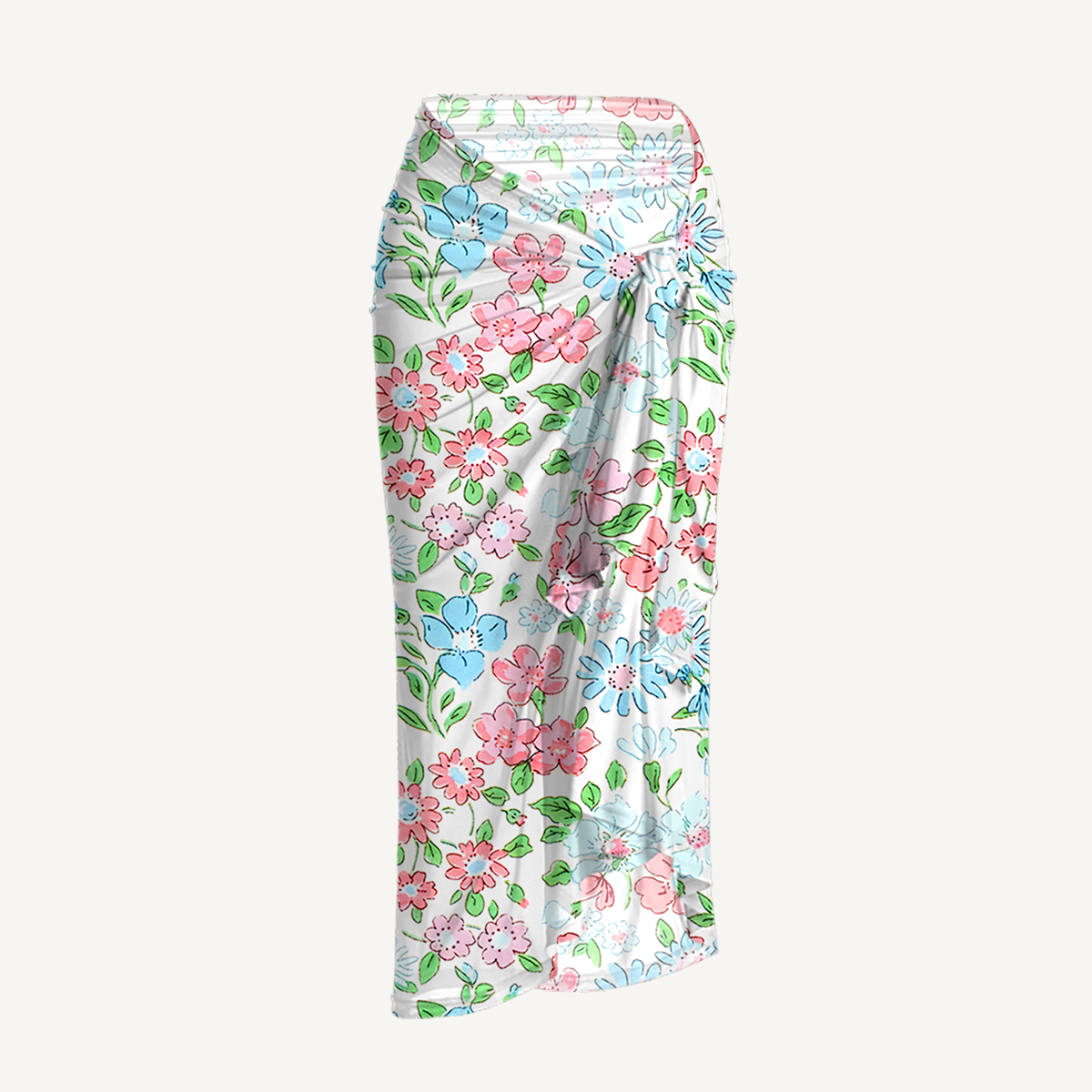 Pastel Cottage Floral One Shoulder One Piece Swimsuit and Matching Sarong Set for Women