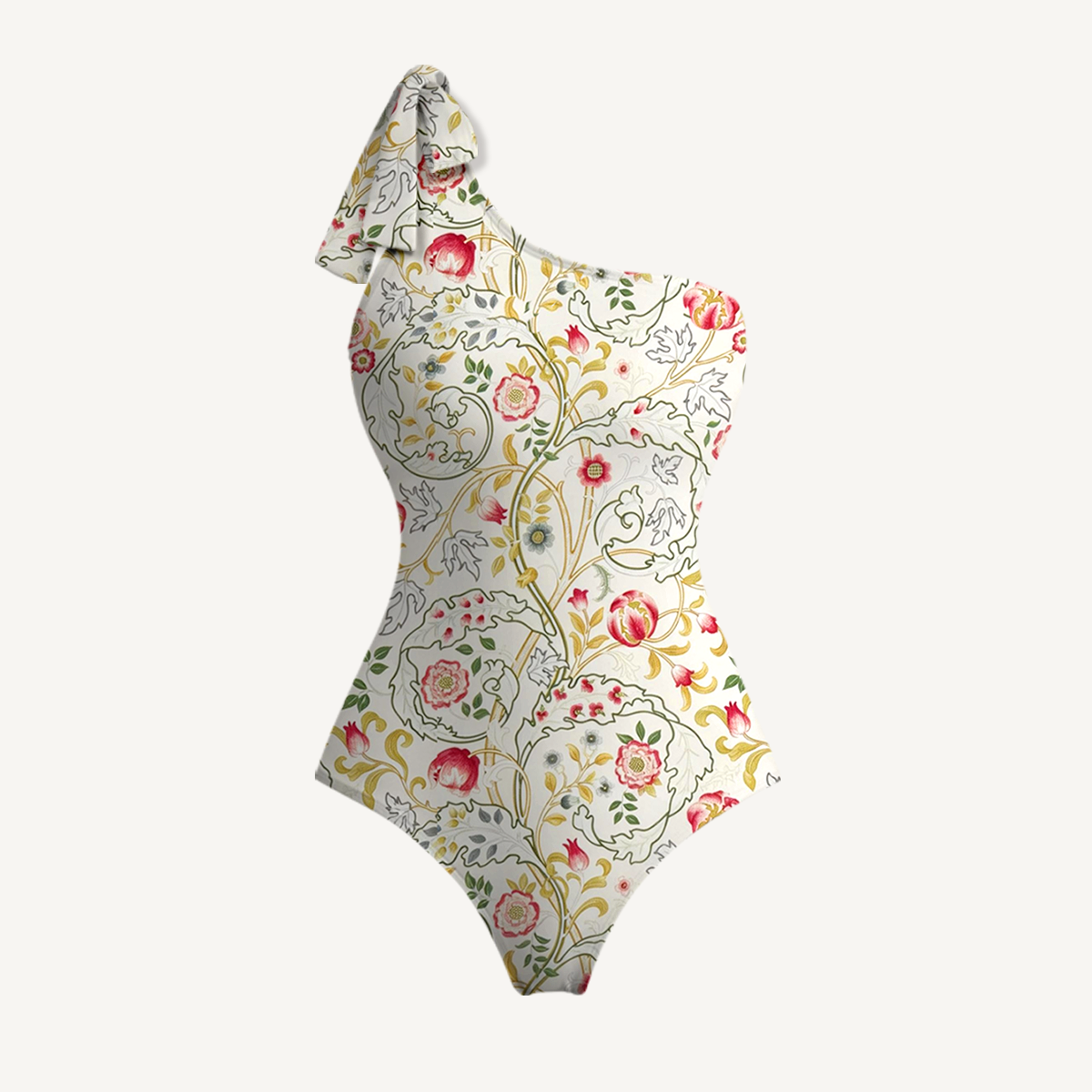 Peony Vine Garden One Shoulder One Piece Swimsuit and Matching Sarong Set for Women