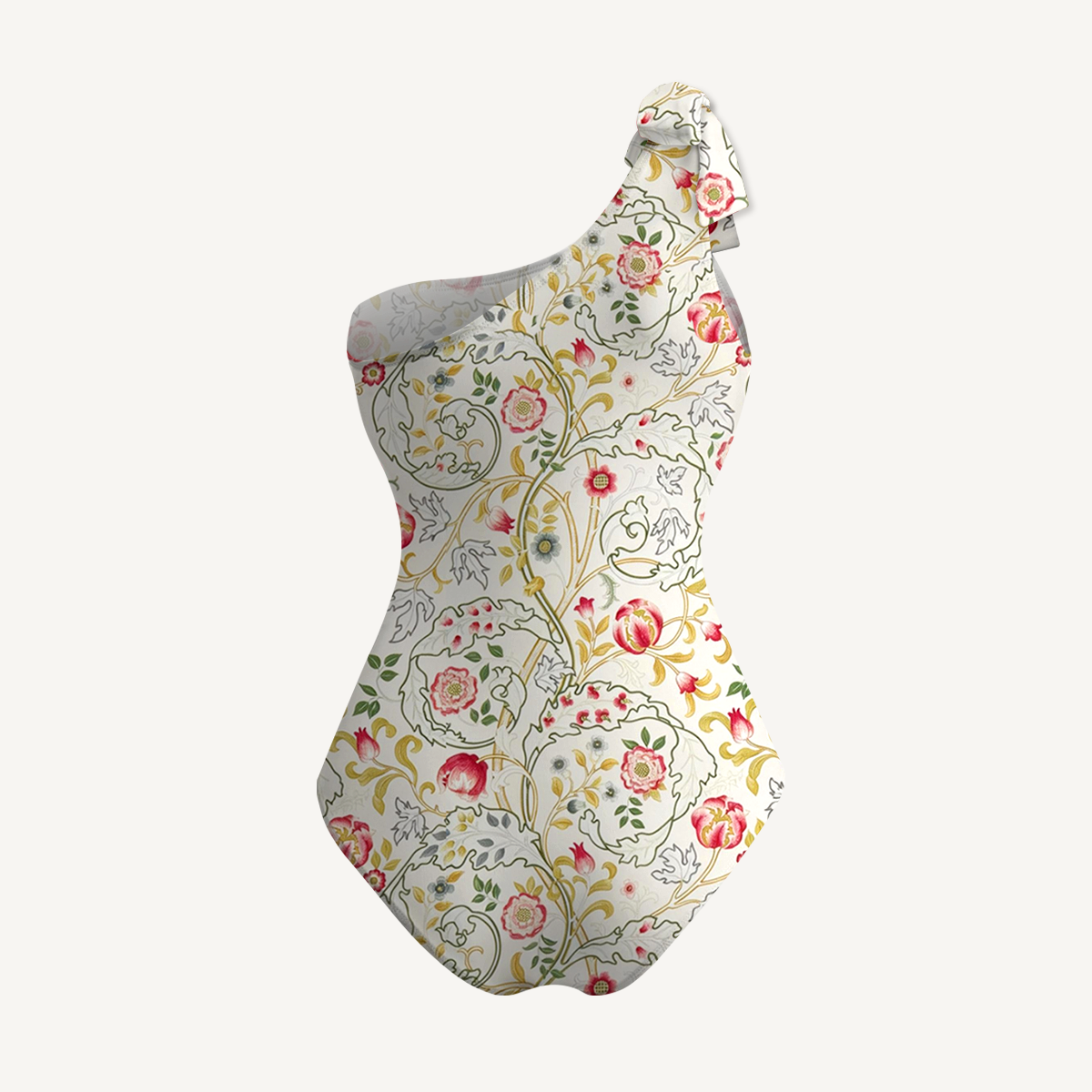 Peony Vine Garden One Shoulder One Piece Swimsuit and Matching Sarong Set for Women