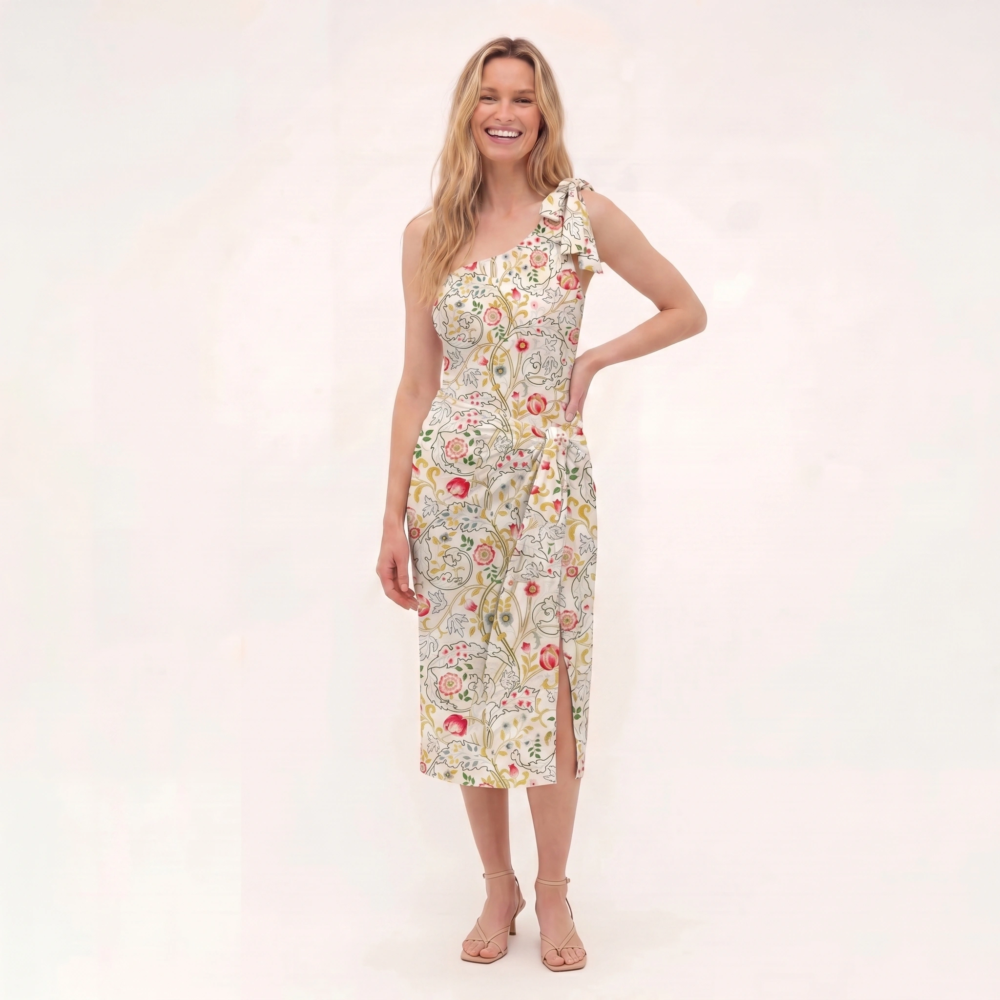 Peony Vine Garden One Shoulder One Piece Swimsuit and Matching Sarong Set for Women